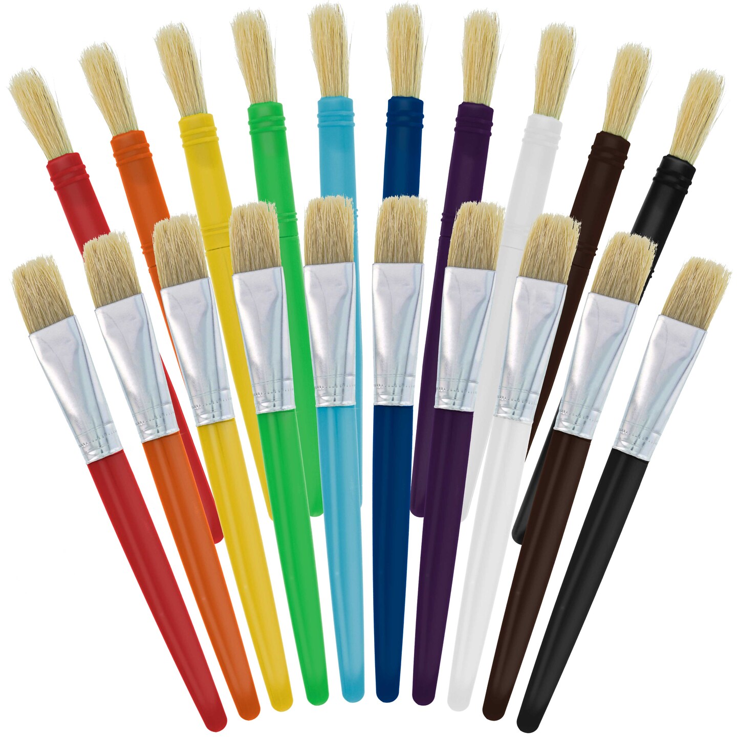 U.S. Art Supply 20-Piece Large Round and Flat Children&#x27;s Hog Bristle Tempera Paint Brush Set - Fun Kid&#x27;s Party, School, Student, Class Craft Painting