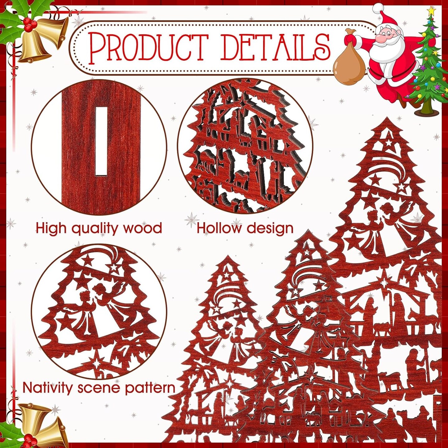 3 Pcs Christmas Nativity Scene Tabletop Decor Wooden Christmas Tree Table Centerpieces Jesus Nativity Wooden Christmas Tree Vintage Wood Tree Sign for Xmas Tiered Tray Decor Home Decorations