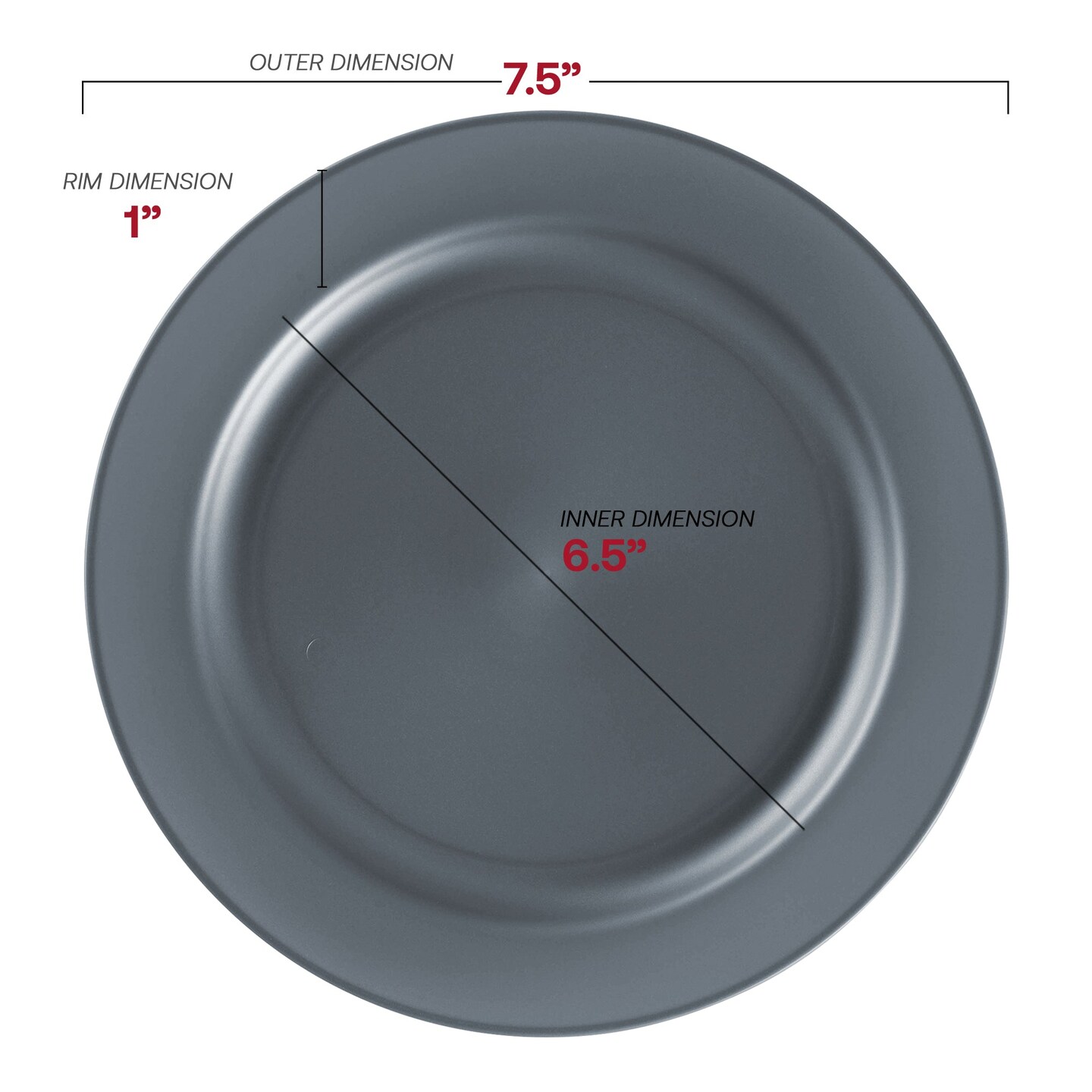 Matte Charcoal Gray Round Disposable Plastic Appetizer/Salad Plates - 7.5" (120 Plates)