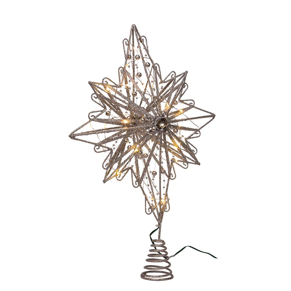 Kurt Adler 15.5-Inch 30-Light Fairy Light Silver Star Tree Topper