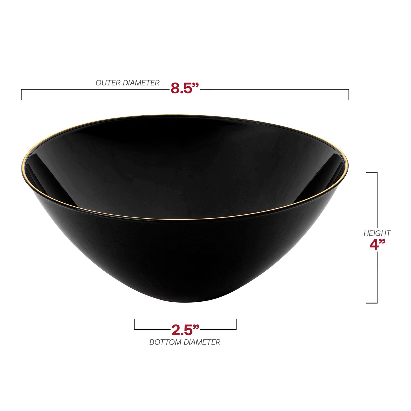 Black with Gold Rim Organic Round Disposable Plastic Bowls - 32 oz. (60 Bowls)