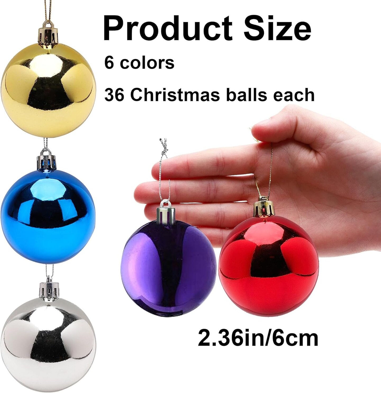 Christmas Balls Decoration 36 Pcs/2.36in Christmas Tree Decorations Shatterproof Hanging Christmas Ornament Balls for Holiday Wreath Xmas Tree Decor Colorful Ball for Party Event