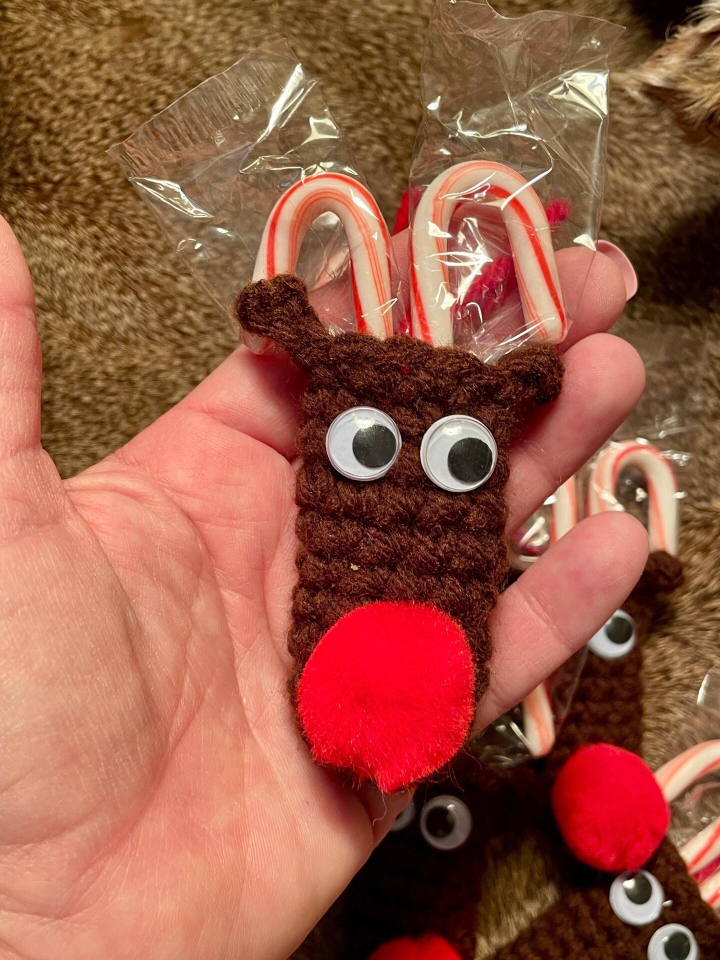 Reindeer Candy Cane Holder, Christmas Ornament, Stocking Stuffer, Gift Topper, Children's gift, Crochet candy cane holder, gift for students product 2