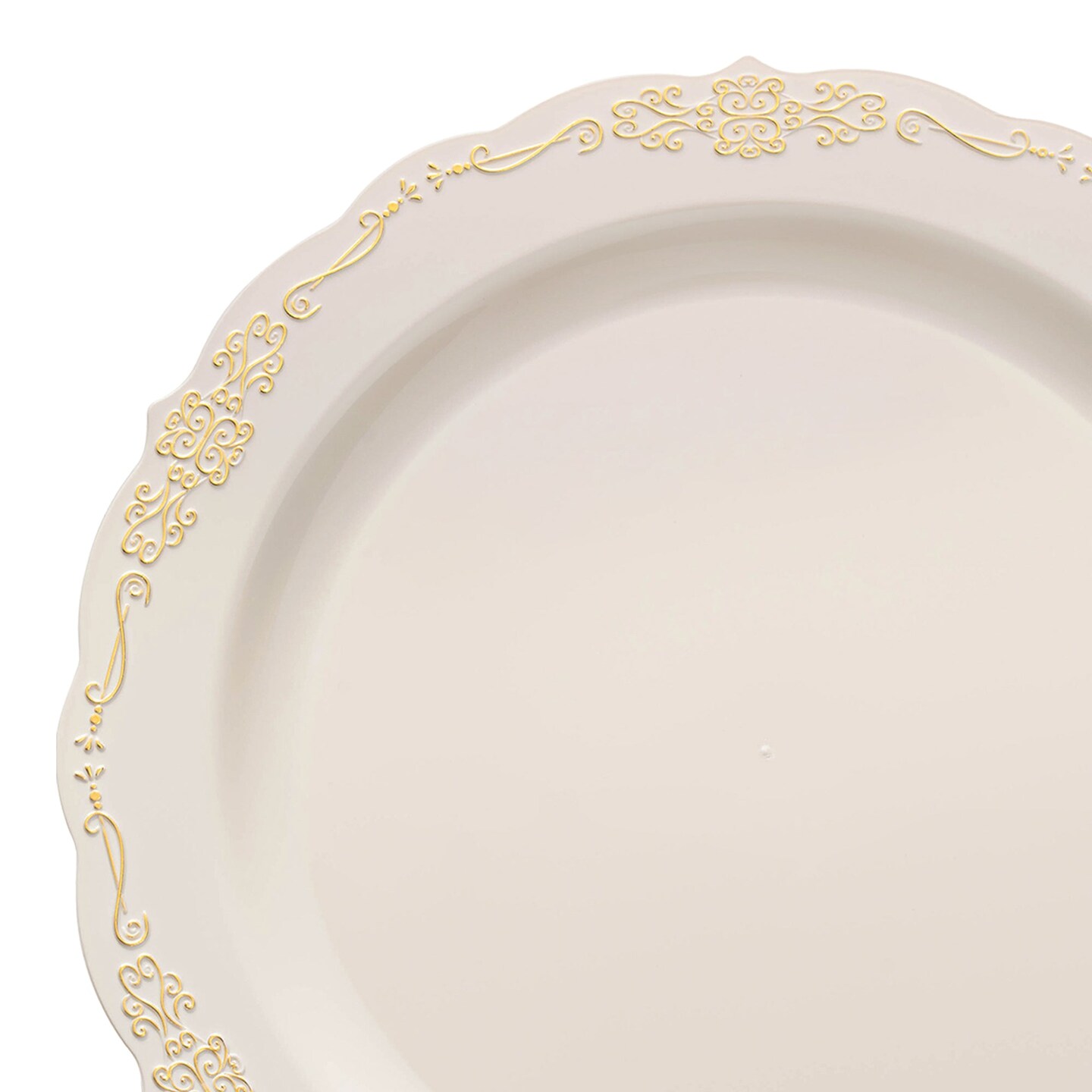 Ivory with Gold Vintage Rim Round Disposable Plastic Dinner Plates - 10&#x22; (120 Plates)