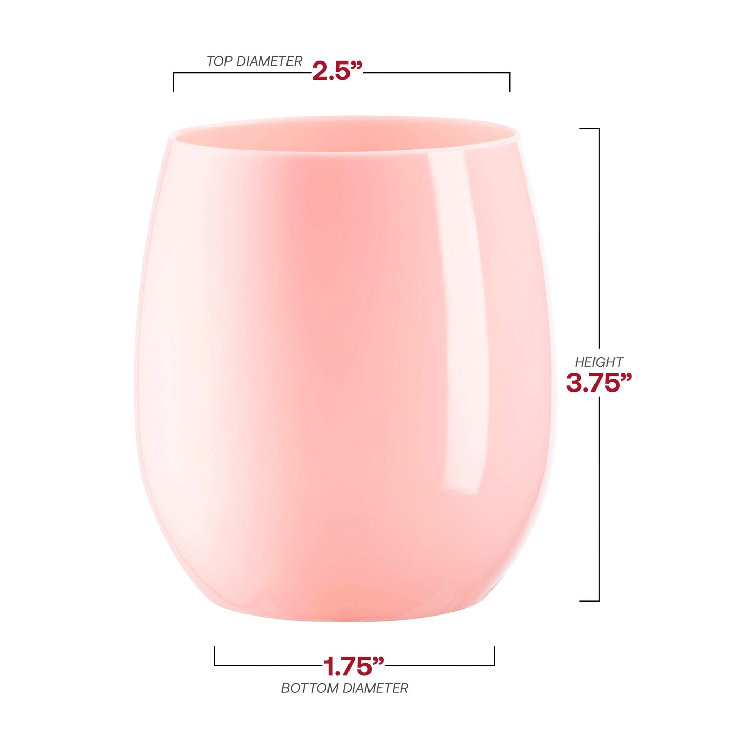 Solid Pink Elegant Stemless Plastic Wine Glasses - 12 oz. (64 Glasses)