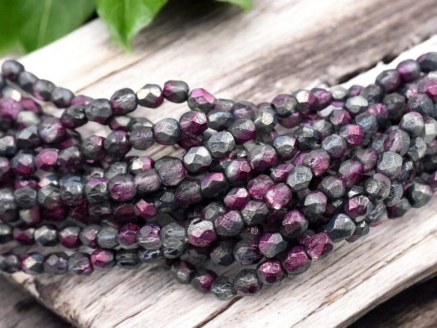 *25* 6mm Etched Celestial Mauve Fire Polished Round Beads