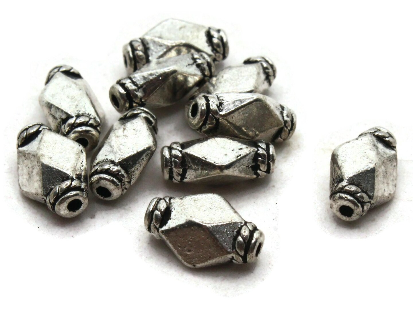 10 12mm Antique Silver Faceted Diamond Beads with Rim Beads