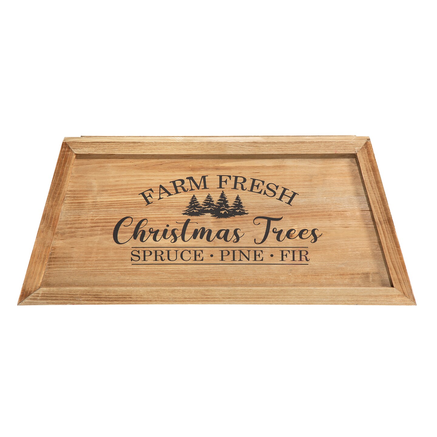 26&#x22;L Wooden Trapezoid Farm Fresh Christmas Trees Tree Collar