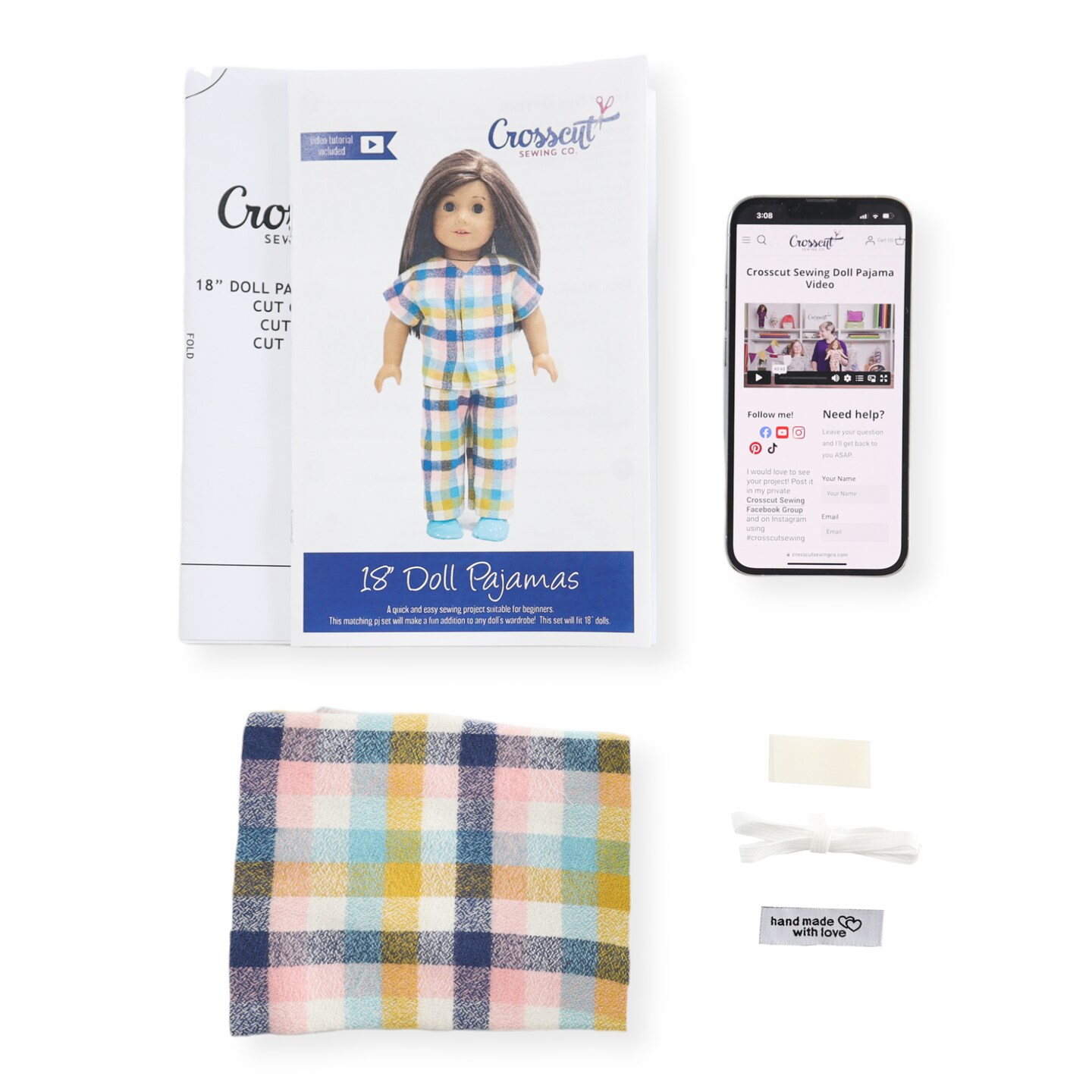 Crosscut Sewing Co.&#xAE; Doll Pajama Sewing Project Kit - Beginner Friendly DIY Sewing Kit