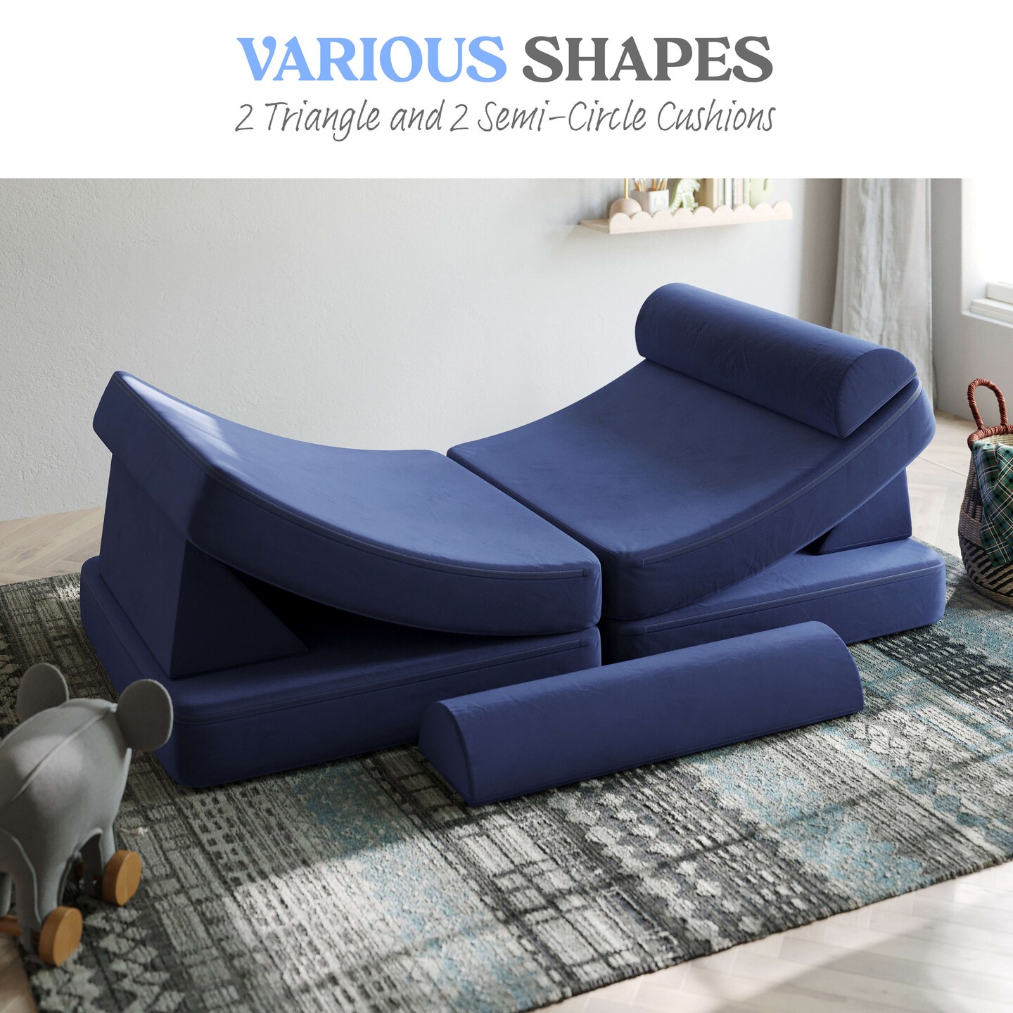 Emma and Oliver Conner Modular Play Couch for Kids with Convertible 6-Piece Design and Soft Foam Cushions