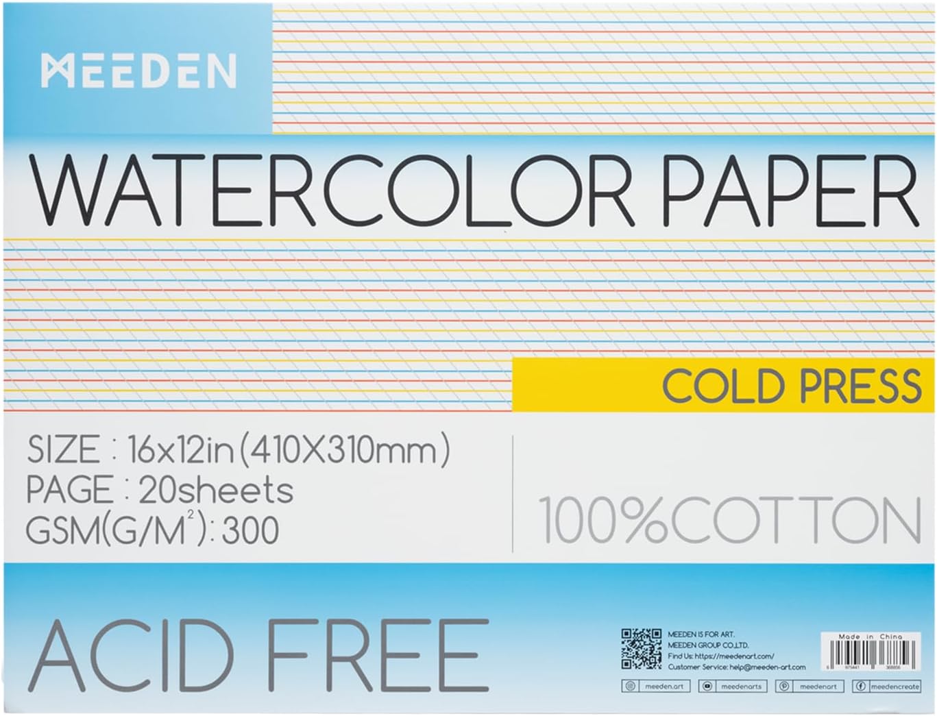 MEEDEN 16x12&#x22; Cold Press Watercolor Paper Pad 20 Sheets