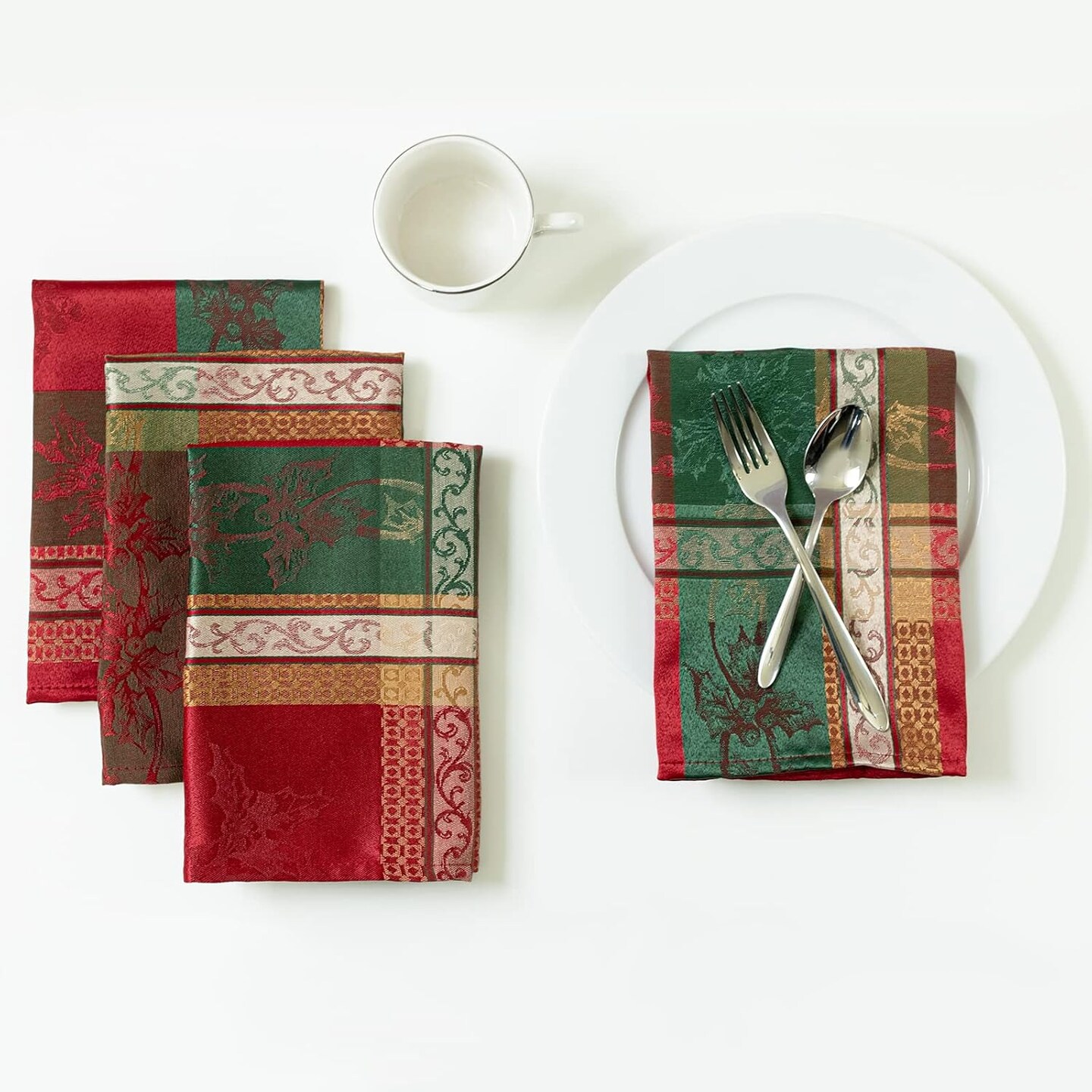 Holiday Legacy Yarn Dyed Jacquard Fabric Cloth Napkin for Christmas, Winter, and Holiday Tablecloths (Holiday Legacy, 18&#x22; x 18&#x22; Napkins Set of 4)
