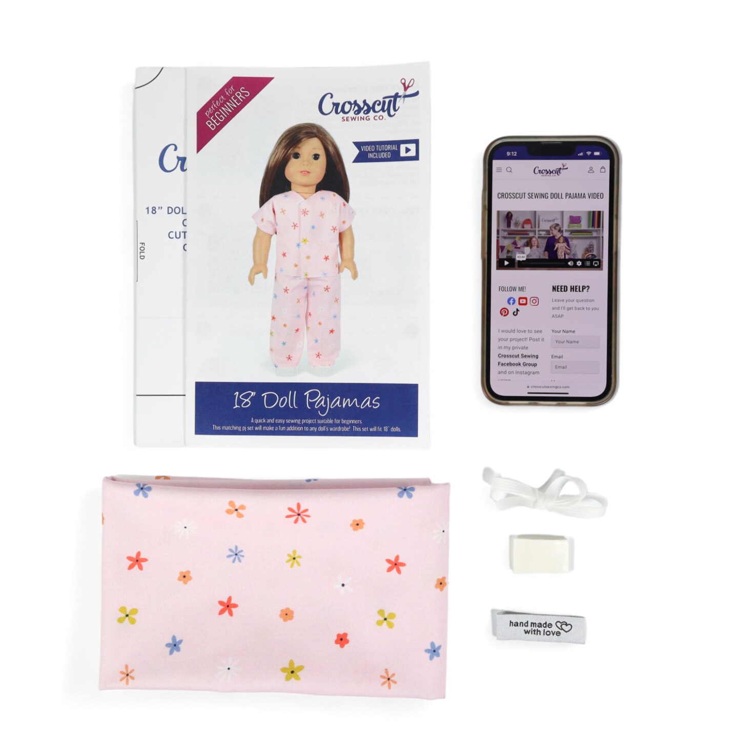 Crosscut Sewing Co.&#xAE; Doll Pajama Sewing Project Kit - Beginner Friendly DIY Sewing Kit