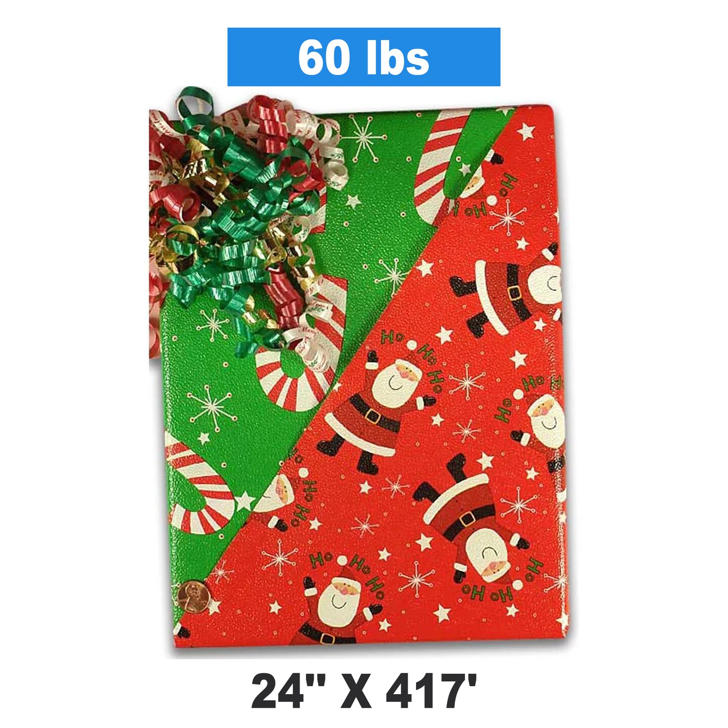 24''x417' Gold Dot & Stripe Two Sides Double the Joy The Best Reversible Christmas Wrapping Papers