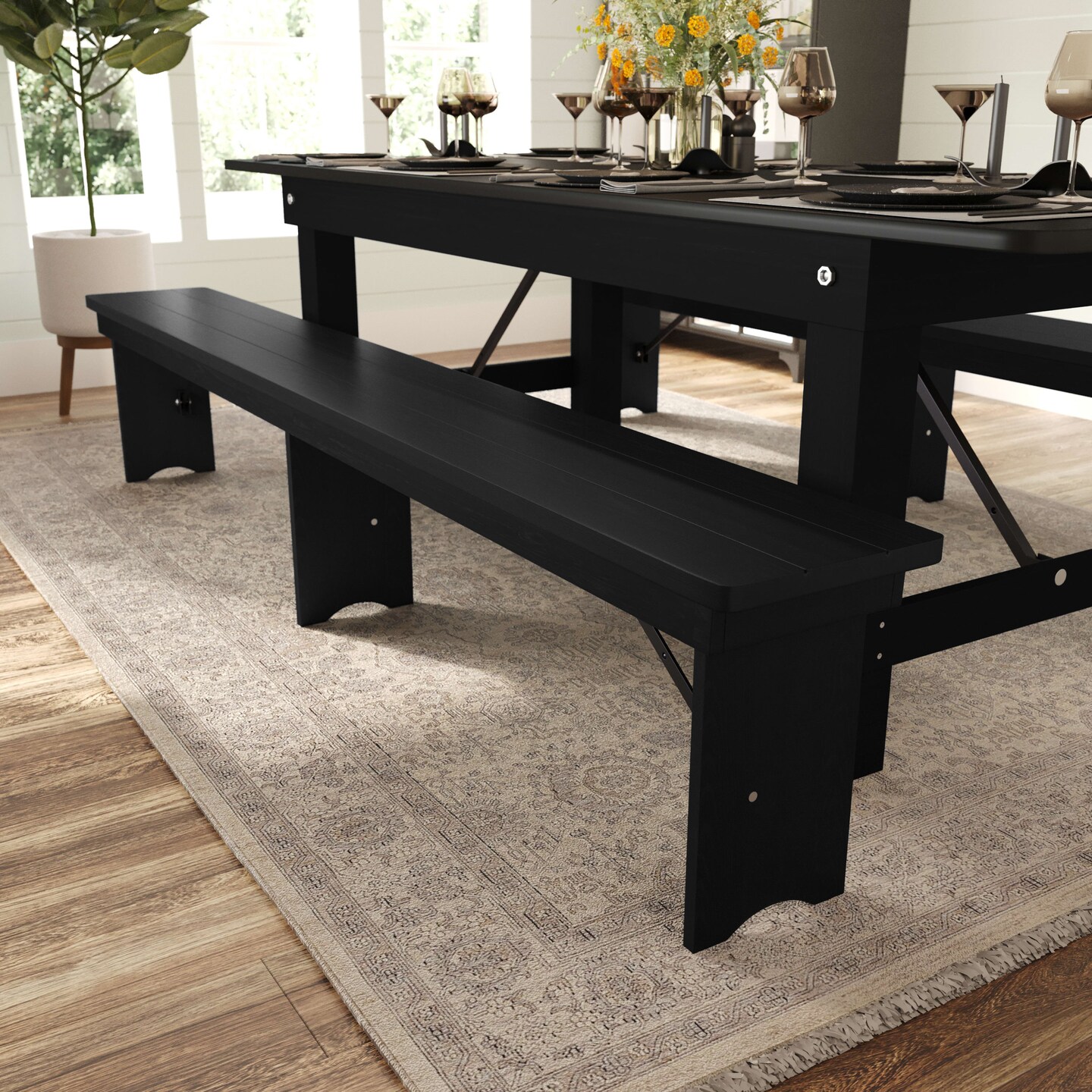 Merrick Lane Tinsley 96&#x22; x 12&#x22; Solid Pine Folding Farmhouse Style Bench