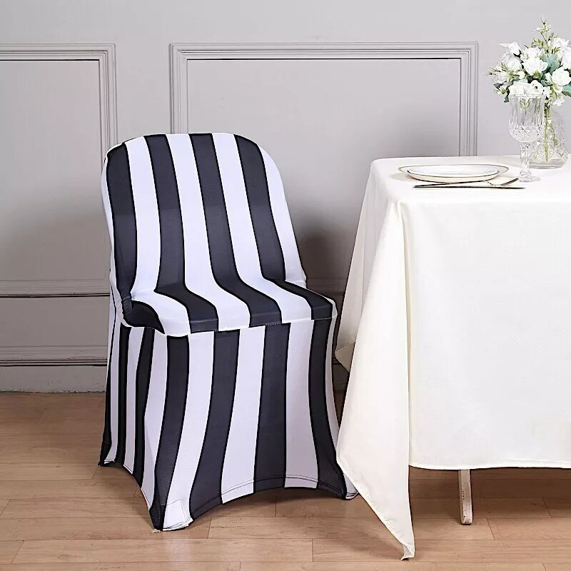 Black White Striped Premium Spandex Stretchable Folding CHAIR COVER Party Home