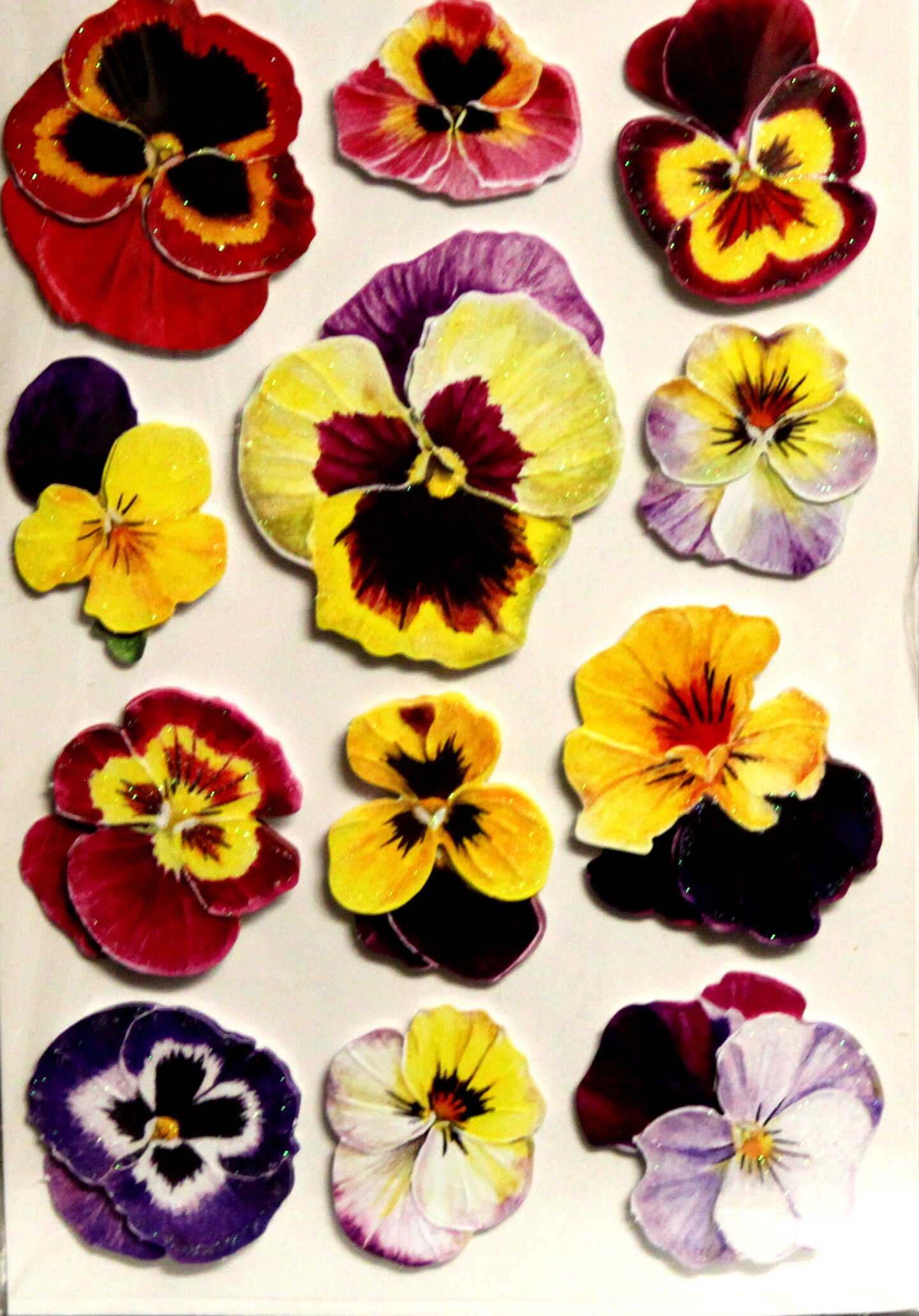 Designer Colorful Pansies With Glitter Dimensional Stickers