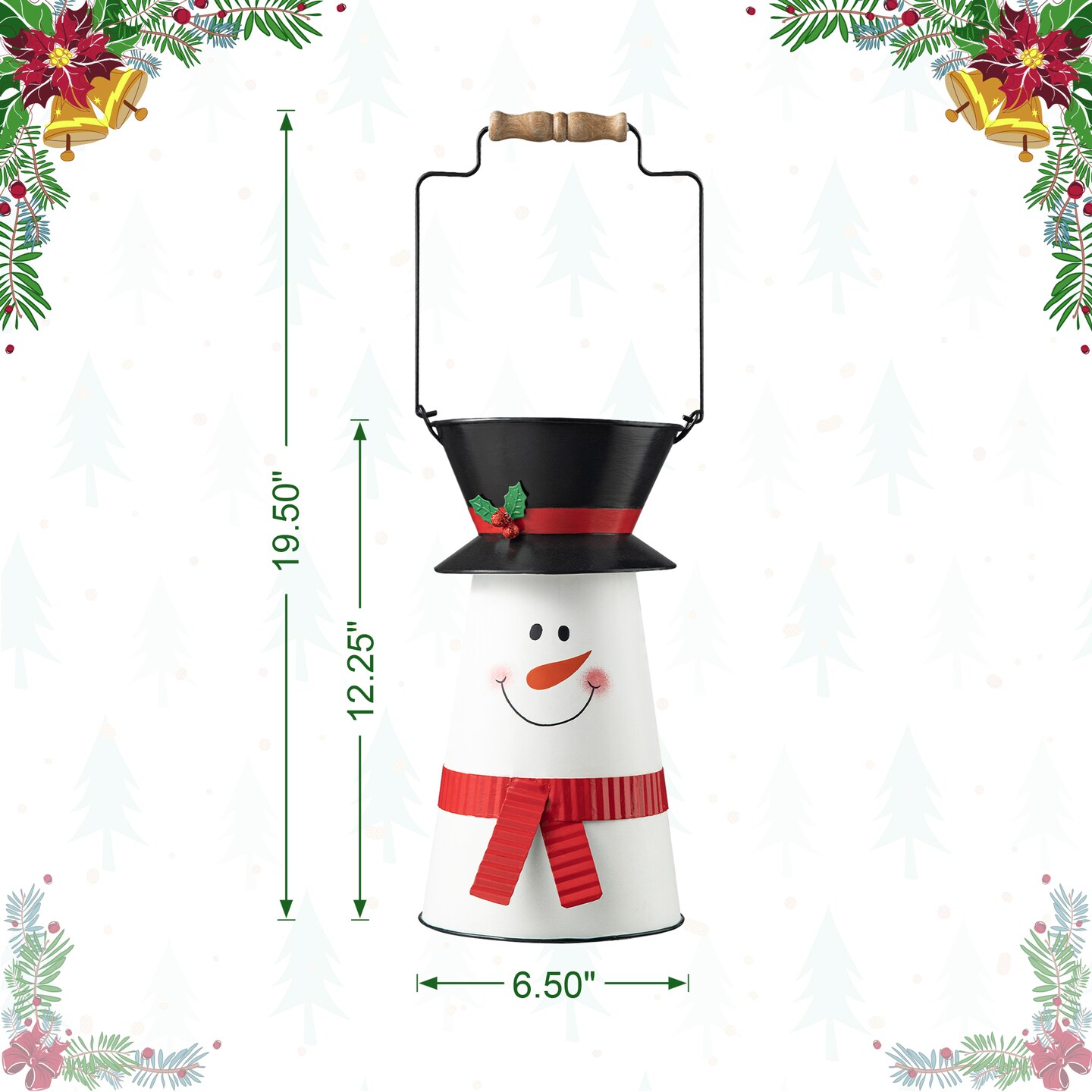 19.50&#x22;H Metal Snowman Decorative Bucket