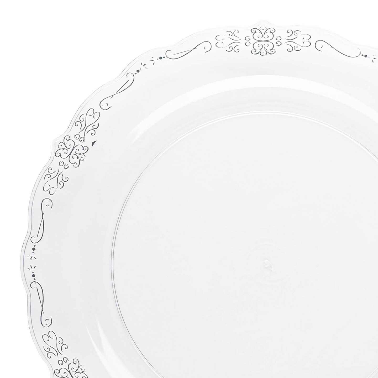 Clear with Silver Vintage Rim Round Disposable Plastic Appetizer/Salad Plates - 7.5" (120 Plates)