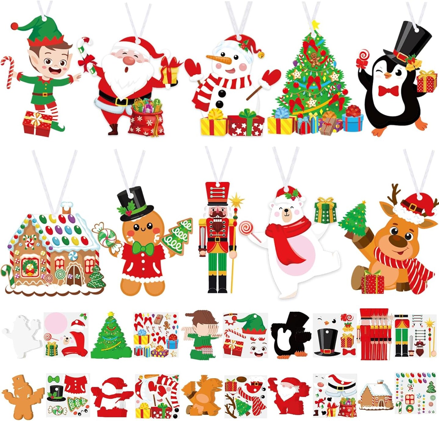 50 Pcs Christmas Crafts Kits for Kids Christmas Arts and Crafts DIY Christmas Ornament Kit with Christmas Craft Stickers Make Your Own Christmas Craft Projects for Holiday Xmas Party Favors