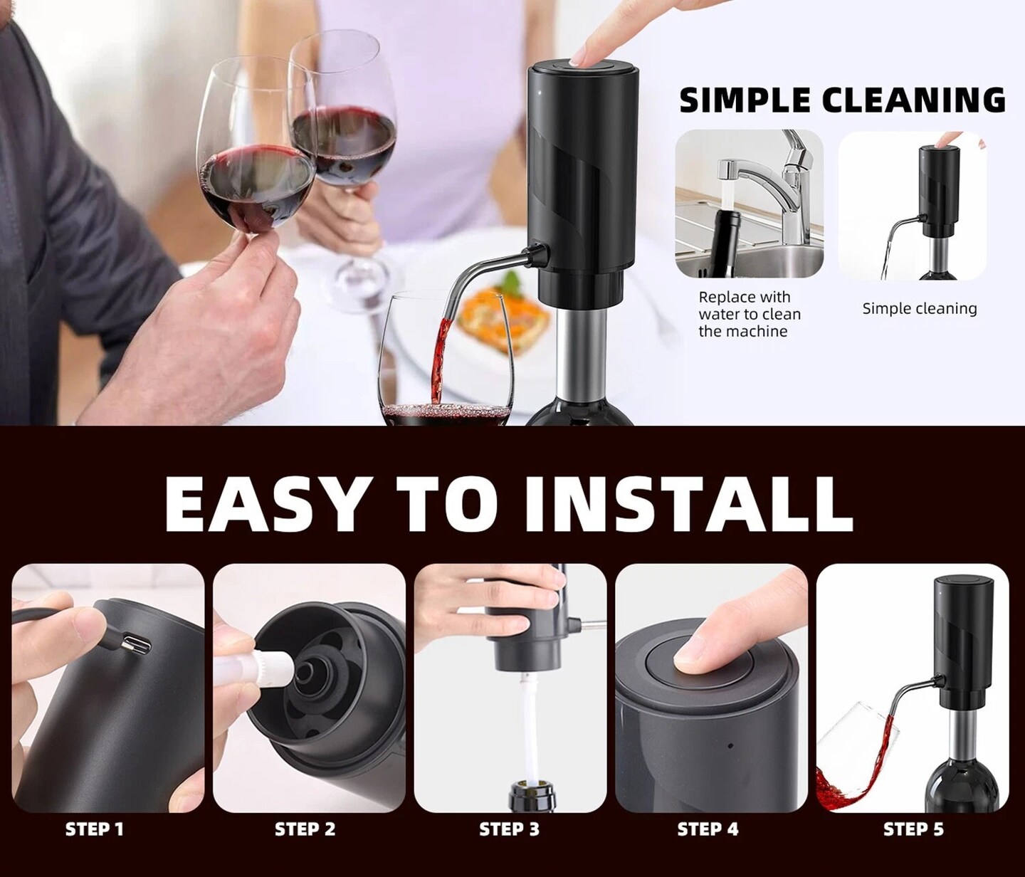 Electric Wine Decanter Aerator Dispenser Automatic One Button Dispenser