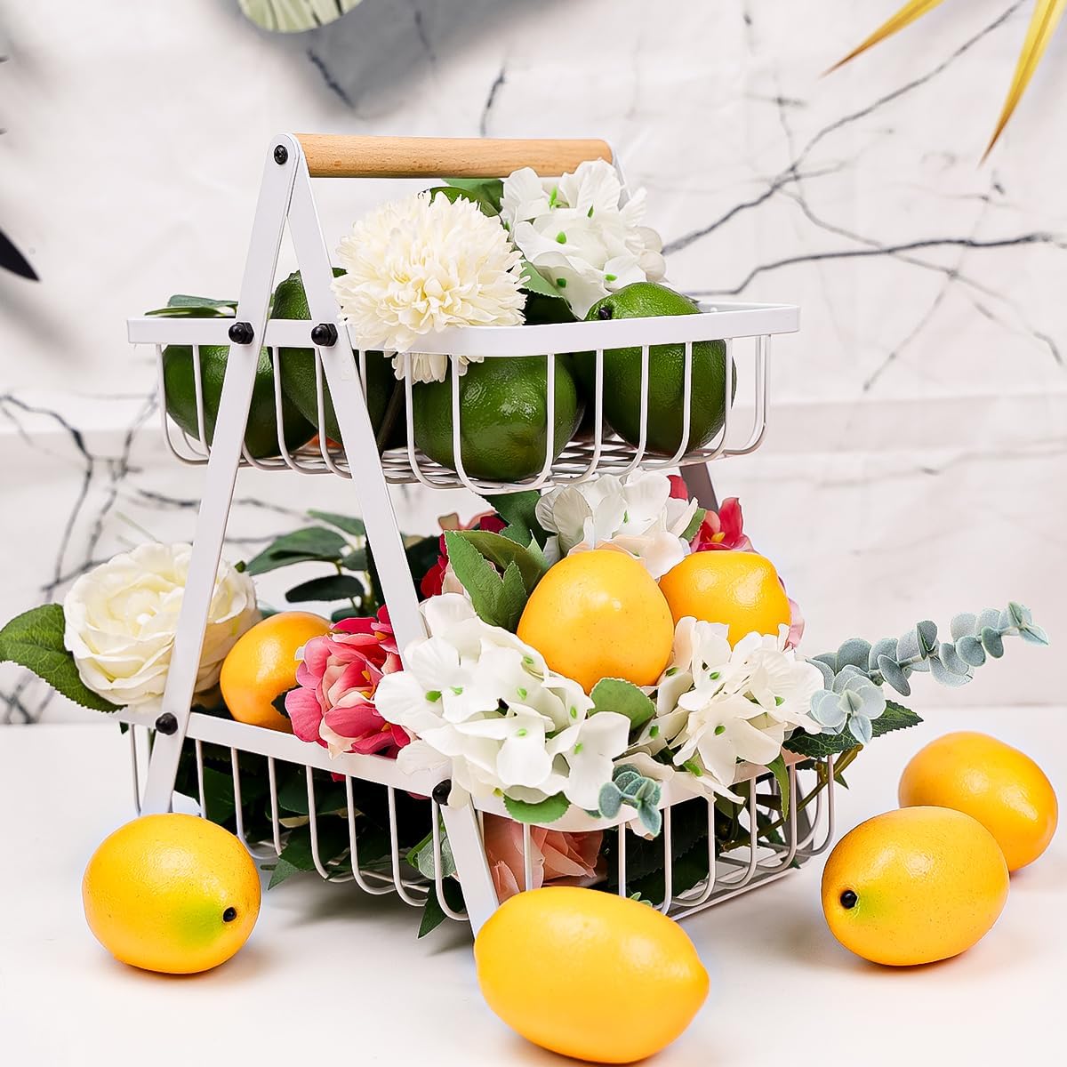 12pcs Yellow &#x26; Green Artificial Lifelike Simulation Lemon Fake Fruit Home Kitchen Cabinet Decoration