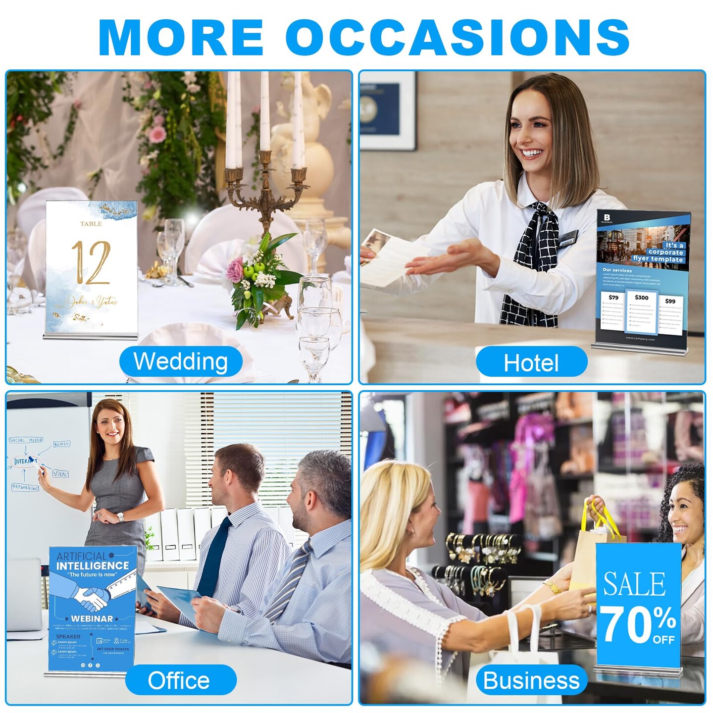 10 Pack Acrylic Sign Holder 4x6, Double-Sided Stand up Table Top Sign Holders, Clear Acrylic Picture Frame Paper Holder Display Stand for Office Business Store Wedding Party