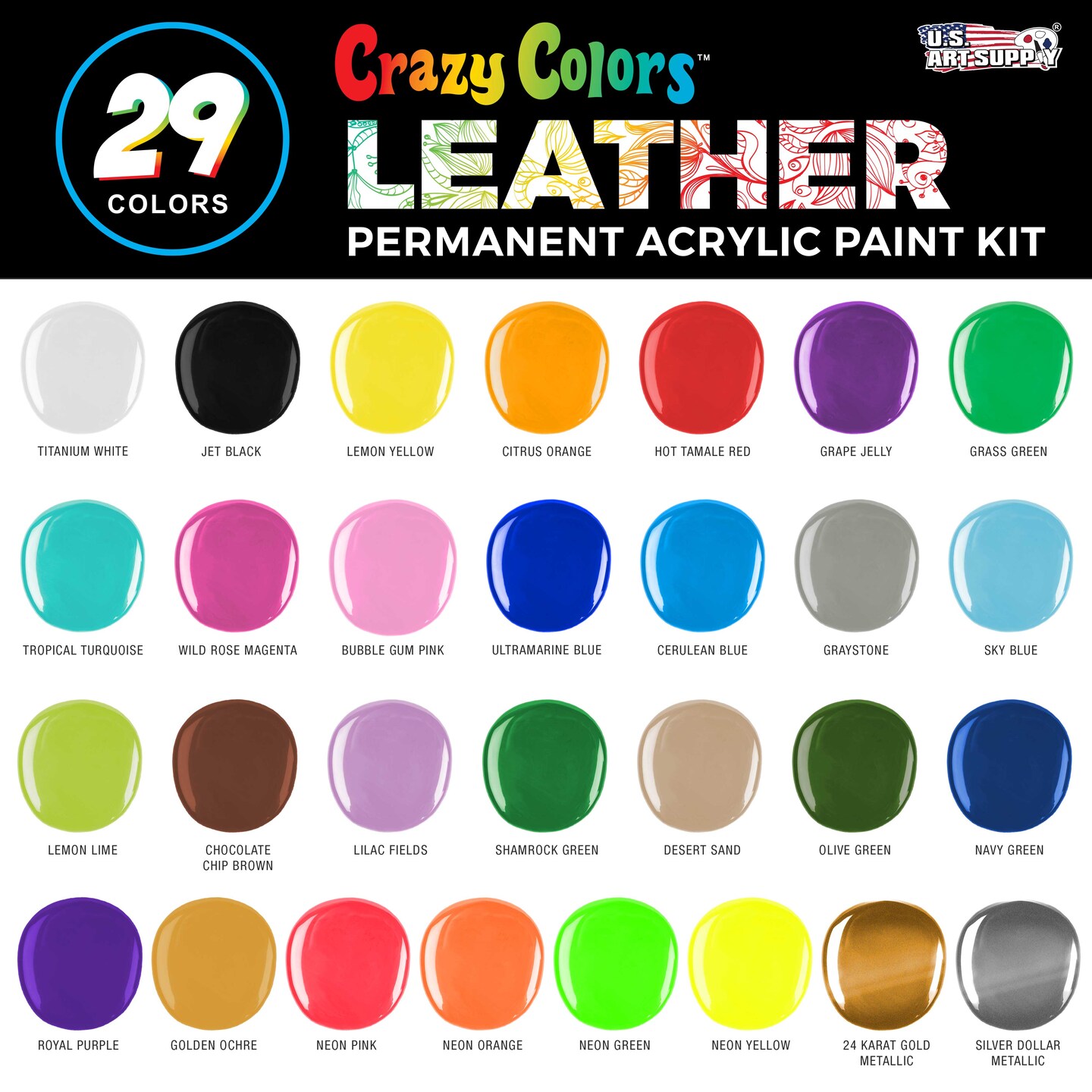 Premium Acrylic Shoe &#x26; Leather Paint Kit 29-Color with 4 Brushes (1 oz Bottles) - Acrylic Leather Paint for Shoes, Sneakers, Jackets, Bags, Purses, Furniture
