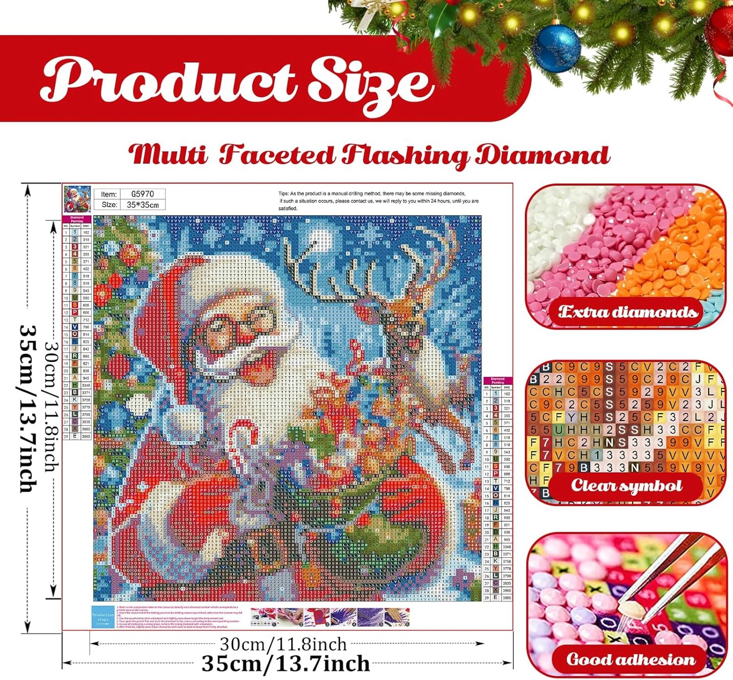 Christmas Diamond Art Kit for Adults – 5D Round Full Drill Gem Art