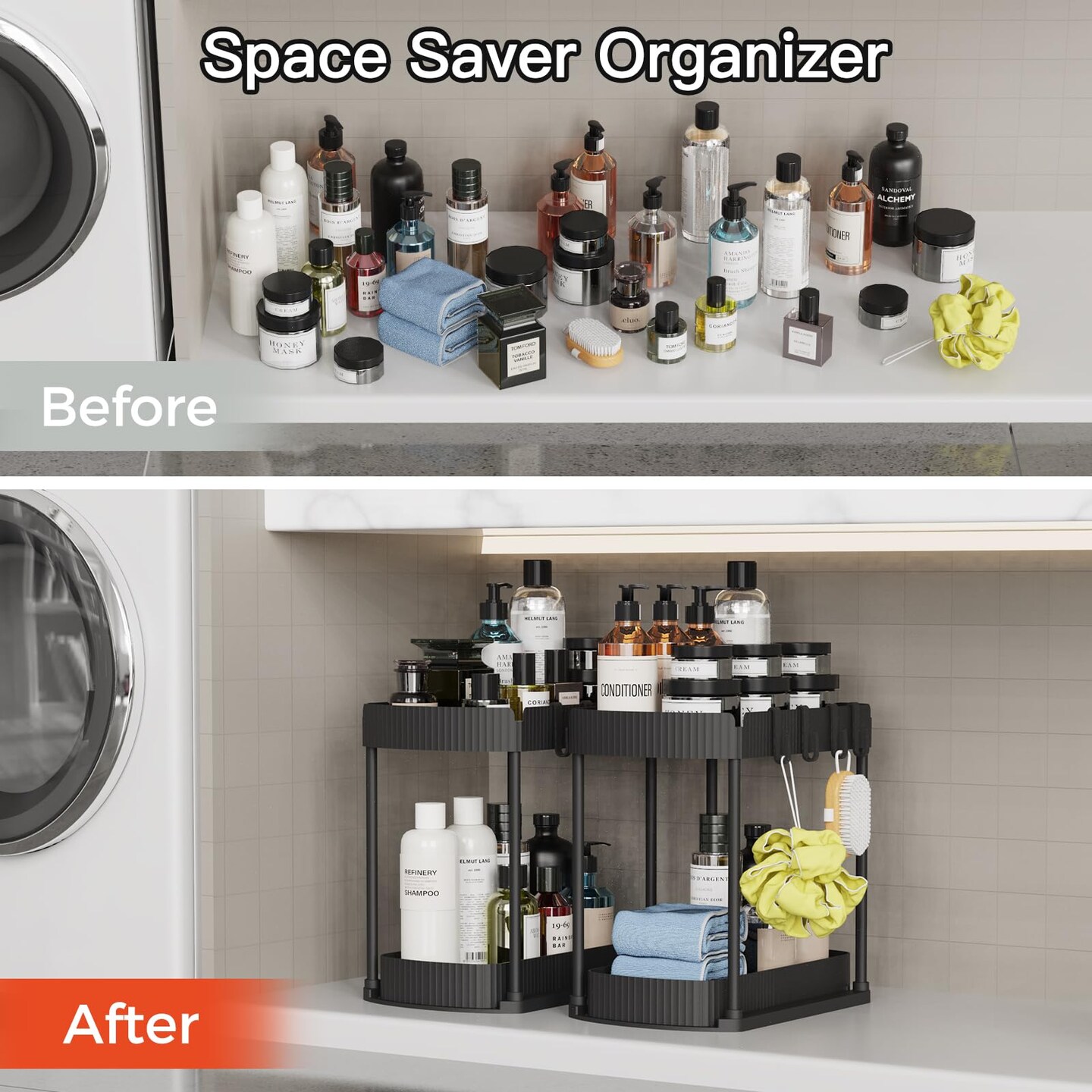 2 Pack Multi-Purpose Pull-Out Storage Organizers, Under Sink Organizers and Storage for Bathroom &#x26; Kitchen, Under Cabinet Organizers and storage, 12.8 Inch, Black