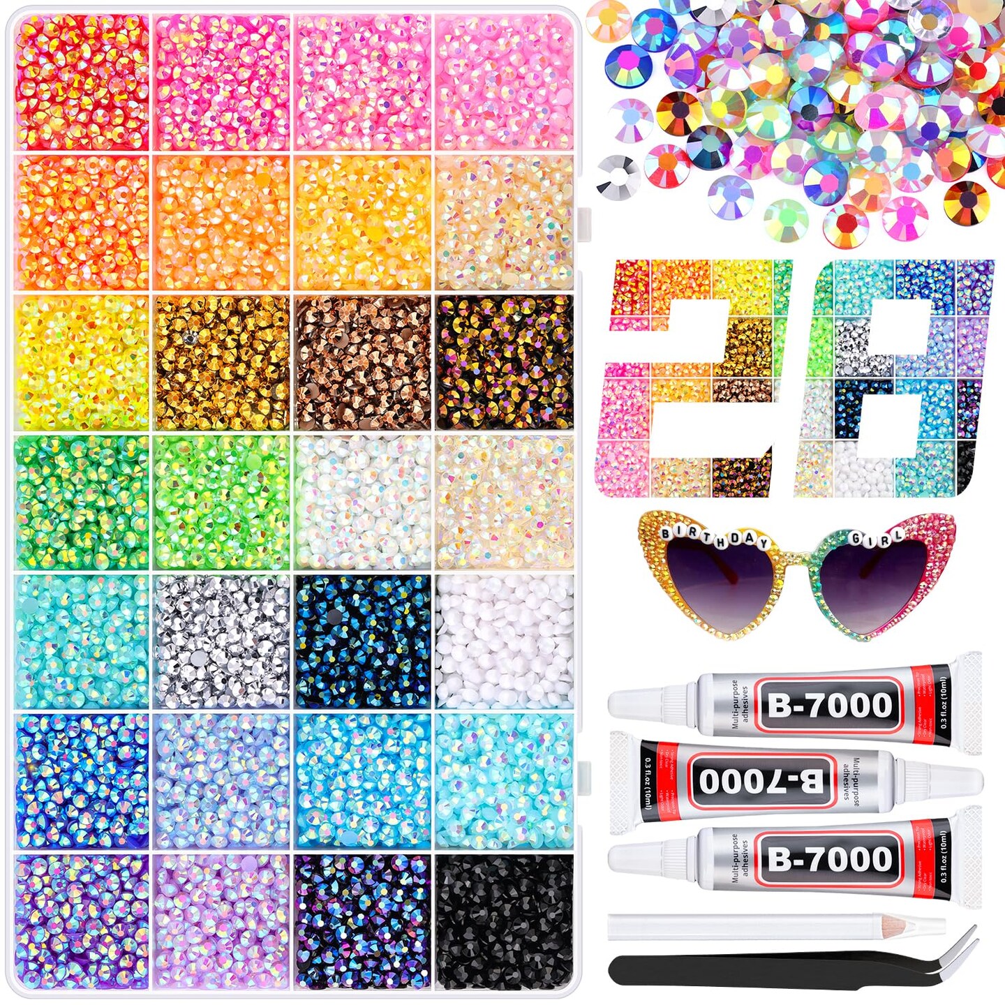 13000Pcs 4mm Flatback Resin Rhinestones with 3Pcs B7000 Jewelry Glue