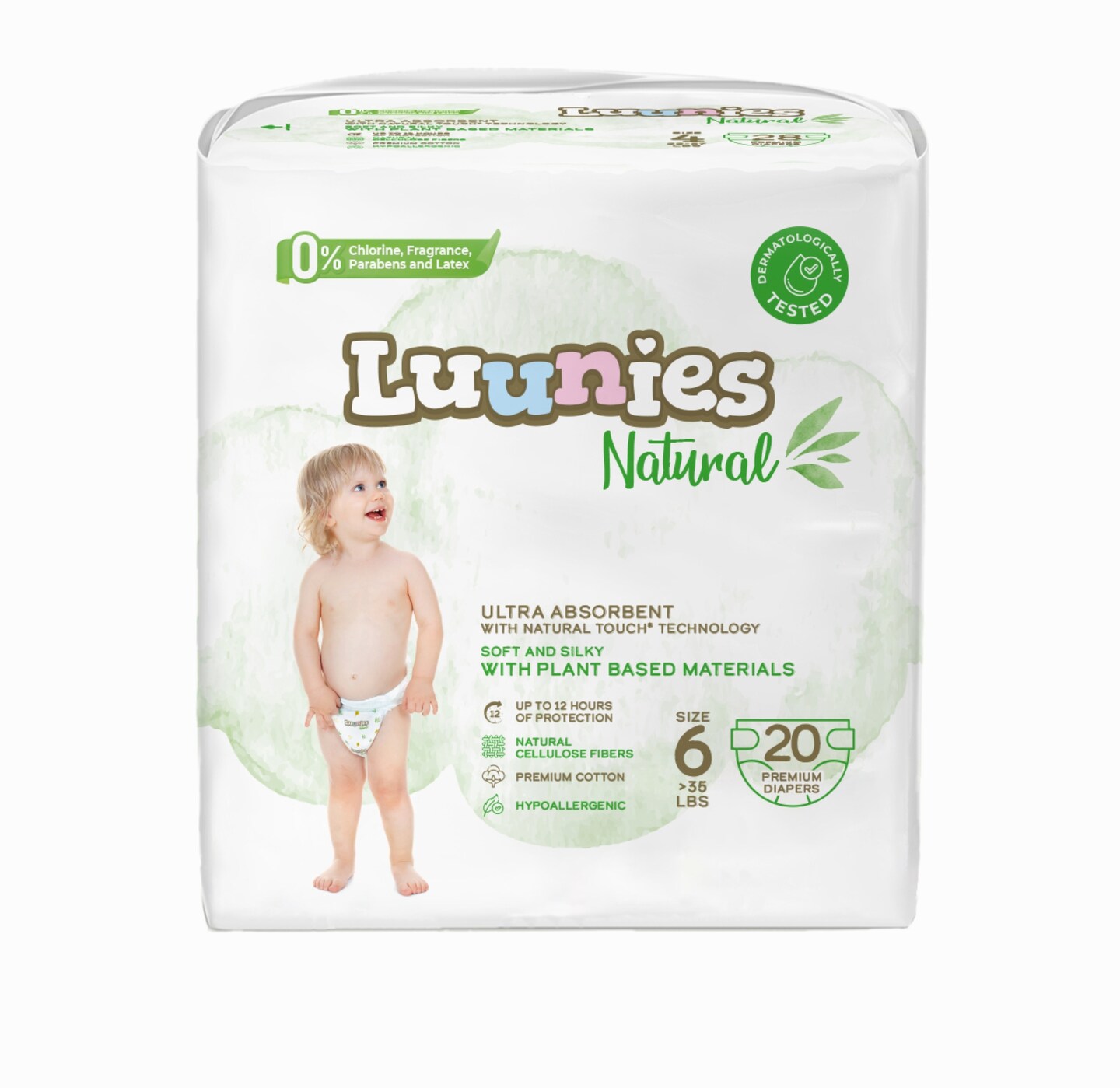 Lunnies Natural Ultra Absorbent Premium Diapers - Size 6 - 200 Count