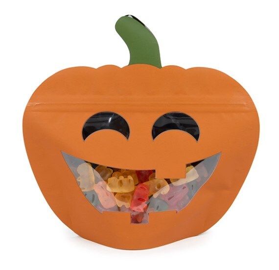 Jack-o-Lantern Shaped Pouch 7 3/4&#x22; x 3&#x22; x 7 1/2&#x22; 25 pack SP7JZ
