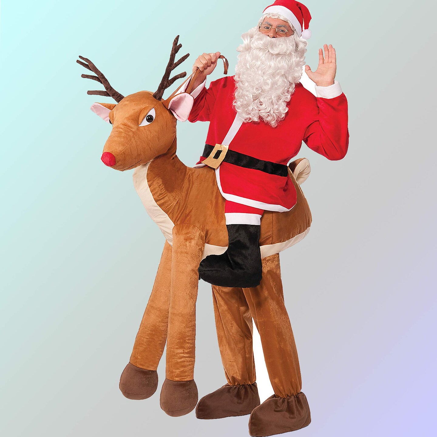 Santa Ride-A-Reindeer Adult Costume with Hat Jacket and Plush Reindeer Legs