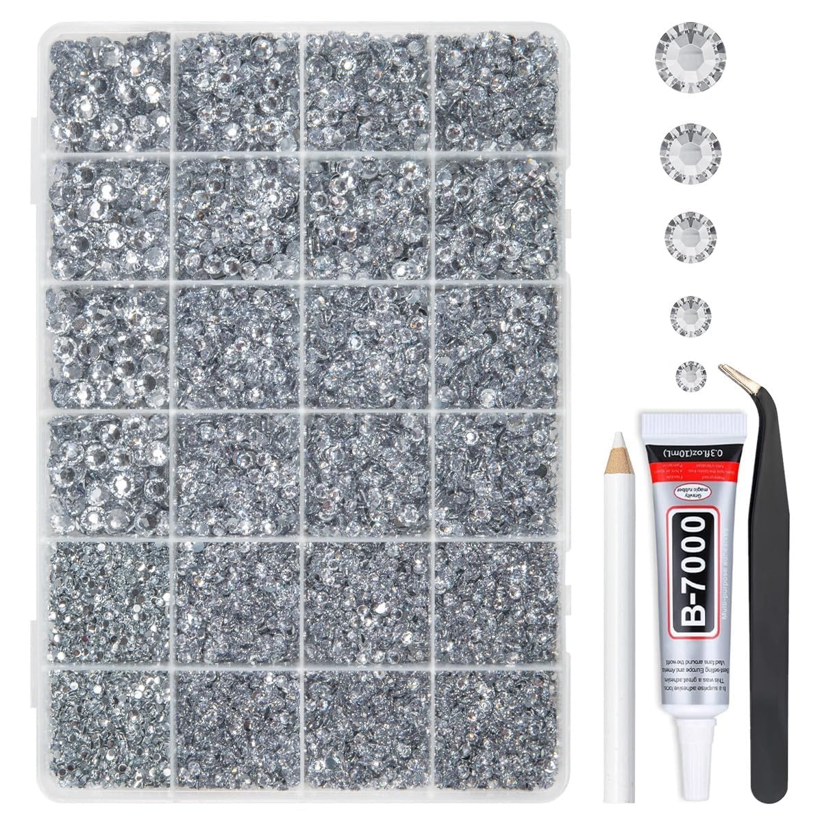 Silver Clear Flatback Resin Rhinestones with Glue - 2/3/4/5/6MM
