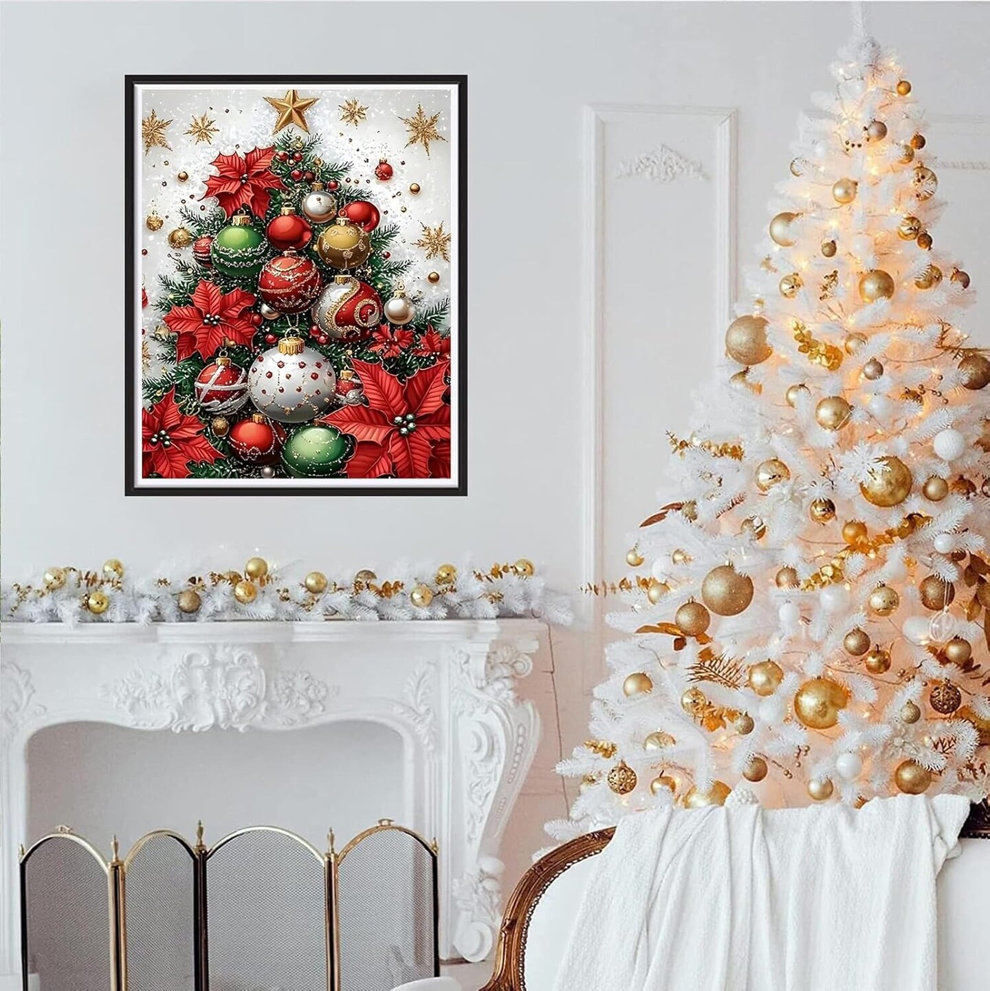 Christmas 5D Diamond Painting Kit for Adults – DIY Full Drill Xmas Tree Gem Art, Beginner-Friendly Rhinestone Diamond Dots Craft for Home Wall Decor, 12×16 Inch