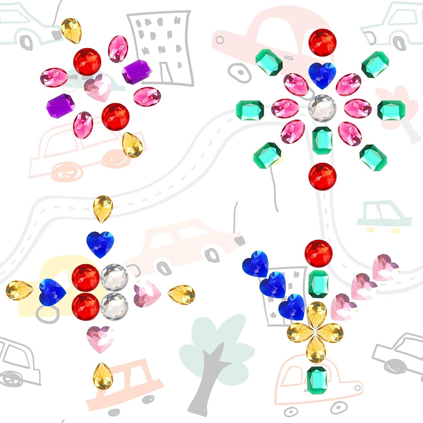 1" Assorted Flat Back Heart Shaped Rhinestones - Multicolored (120PCS)