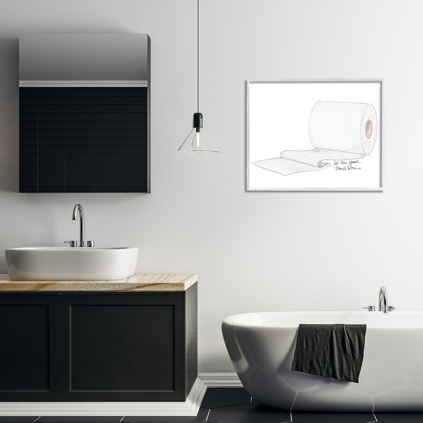 Stupell Industries Good Times Roll Toilet Paper Framed Giclee, design by Nola James