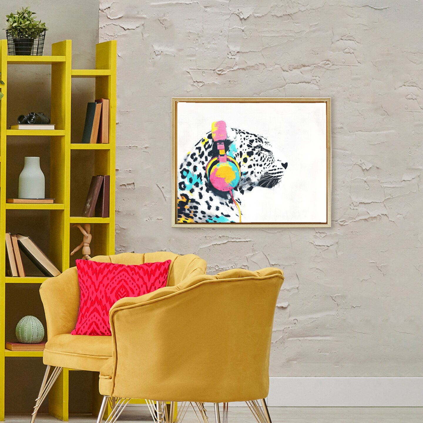 Stupell Industries Leopard On Air Headphones Floating Frame, design by Svetlana Aleynikova