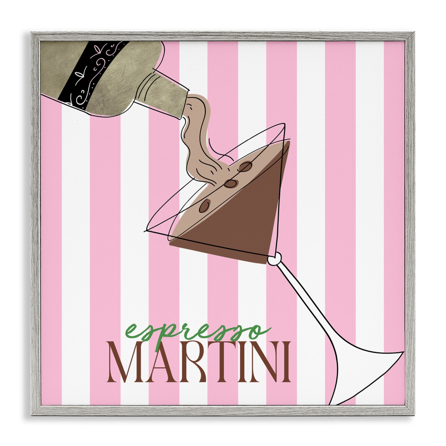 Stupell Industries Espresso Martini Pink Stripes Framed Giclee, design by Deidre Mosher