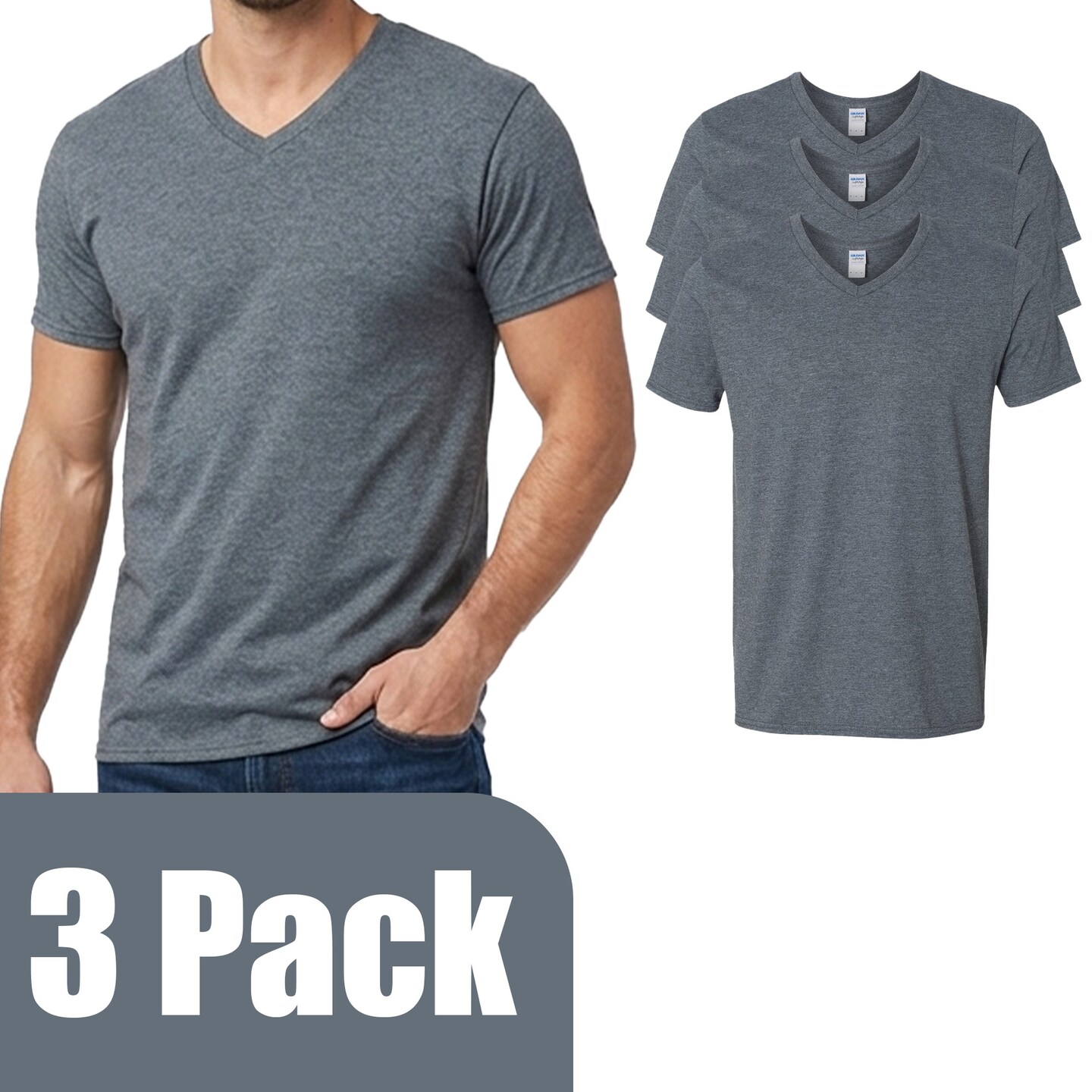 Gildan Adult's Softstyle V-Neck T-Shirt, Arts & Craft Dark Heather Plain tee