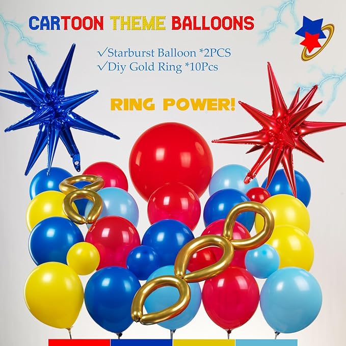 Red Blue Yellow Balloon Garland Arch Kit (140 Pcs) – Primary Color Latex Balloons with Foil Stars, Cartoon Carnival, Circus, Superhero Theme Birthday Party Supplies Decorations