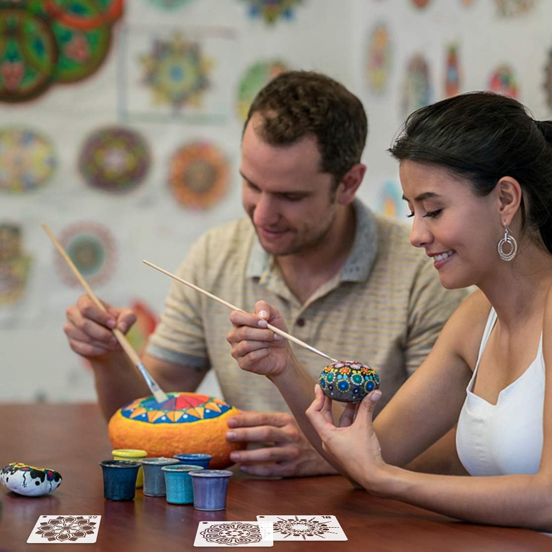 36-Pack Reusable Mandala Stencils – 3.6 x 3.6 in Dot Painting Templates for DIY Crafts on Rocks, Wood, Canvas, Fabric, Glass & Pottery