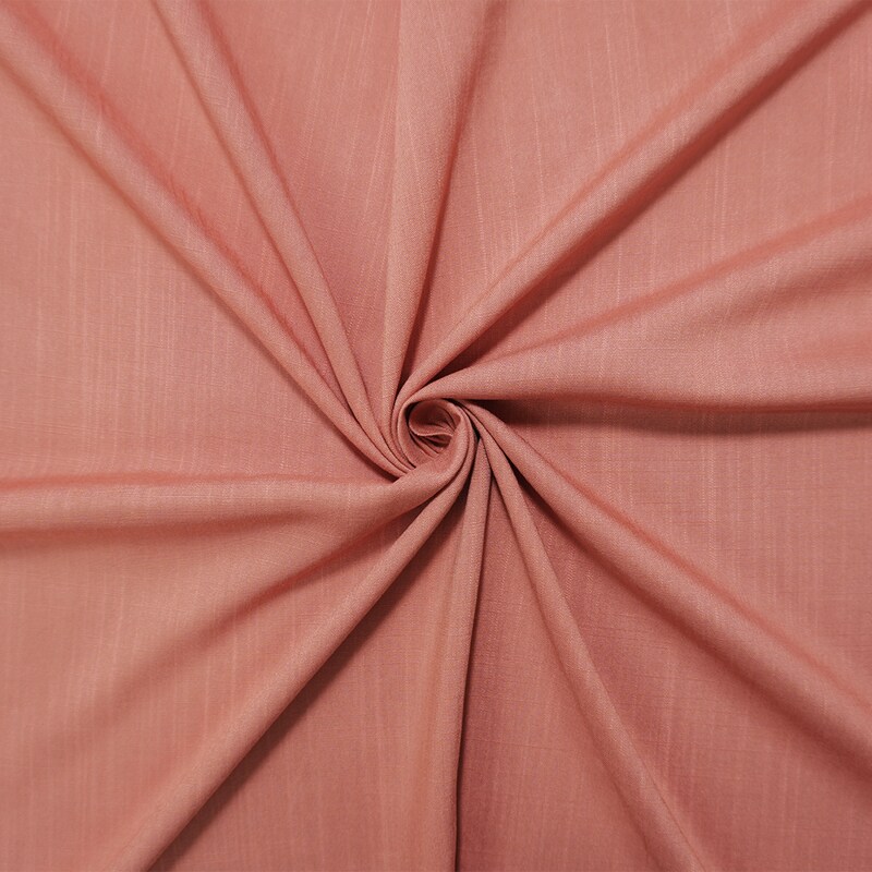 Coral Rayon Solid Cross Hatch Linen-Look Challis Woven Fabric By the Yard