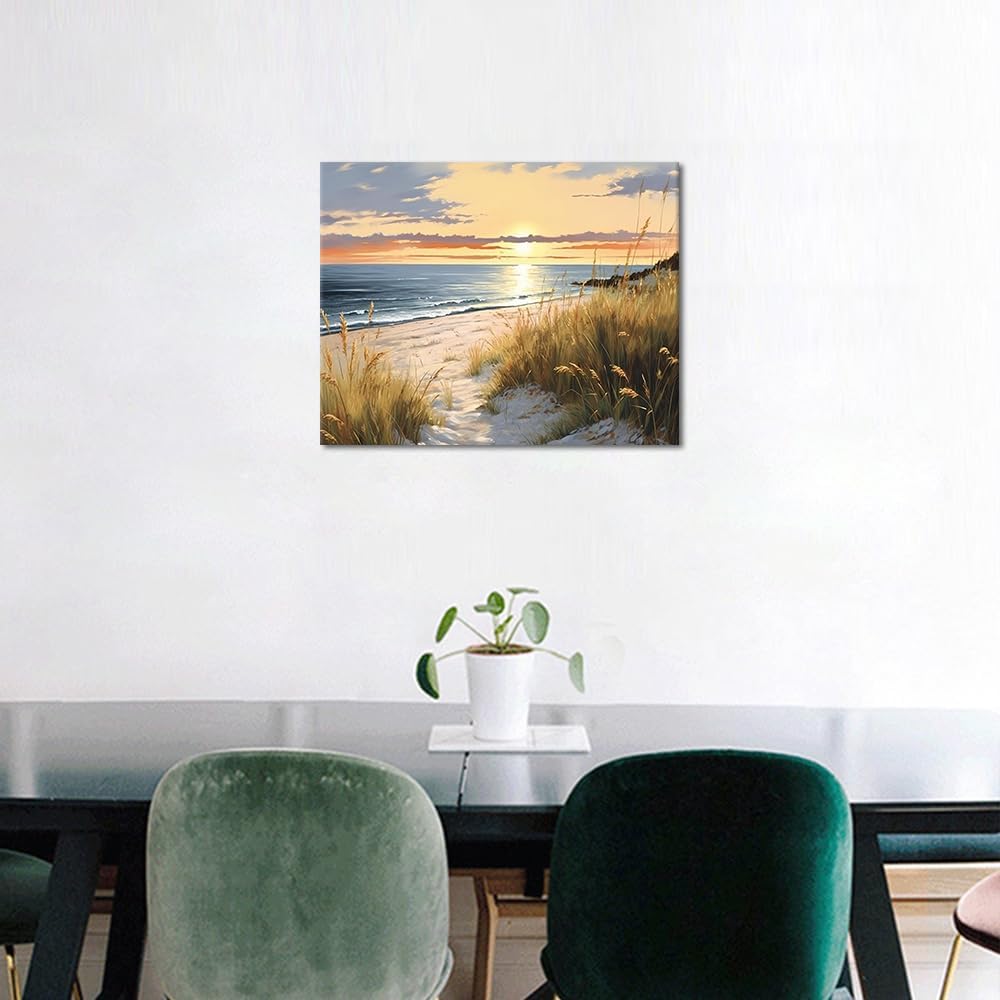 Paint by Numbers Kits for Adults & Beginners – Easy Acrylic Sunset Beach Scene, DIY Dunes & Grass Painting for Home Wall Decor (16 x 20 Inch)