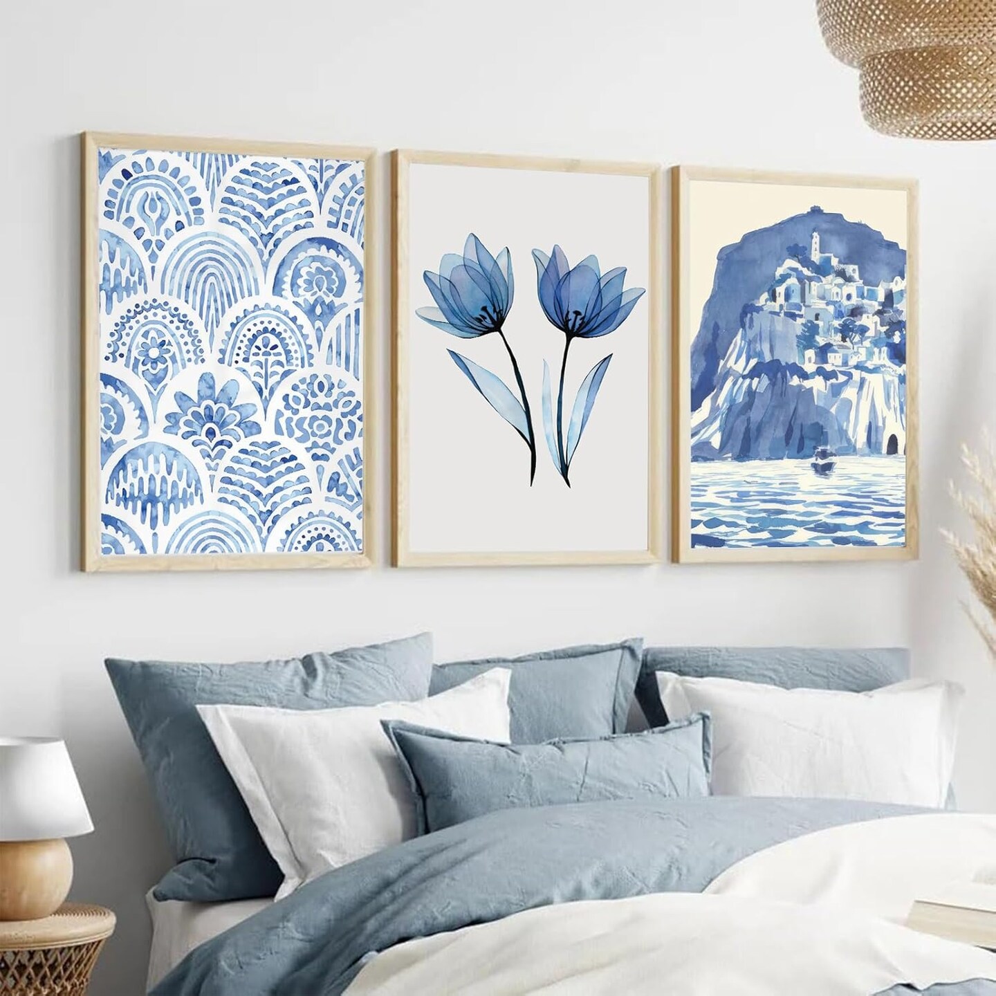 6Pcs Blue coastal Wall Art Flowers Aesthetic Wall Decor Pictures Trendy Minimalist Posters