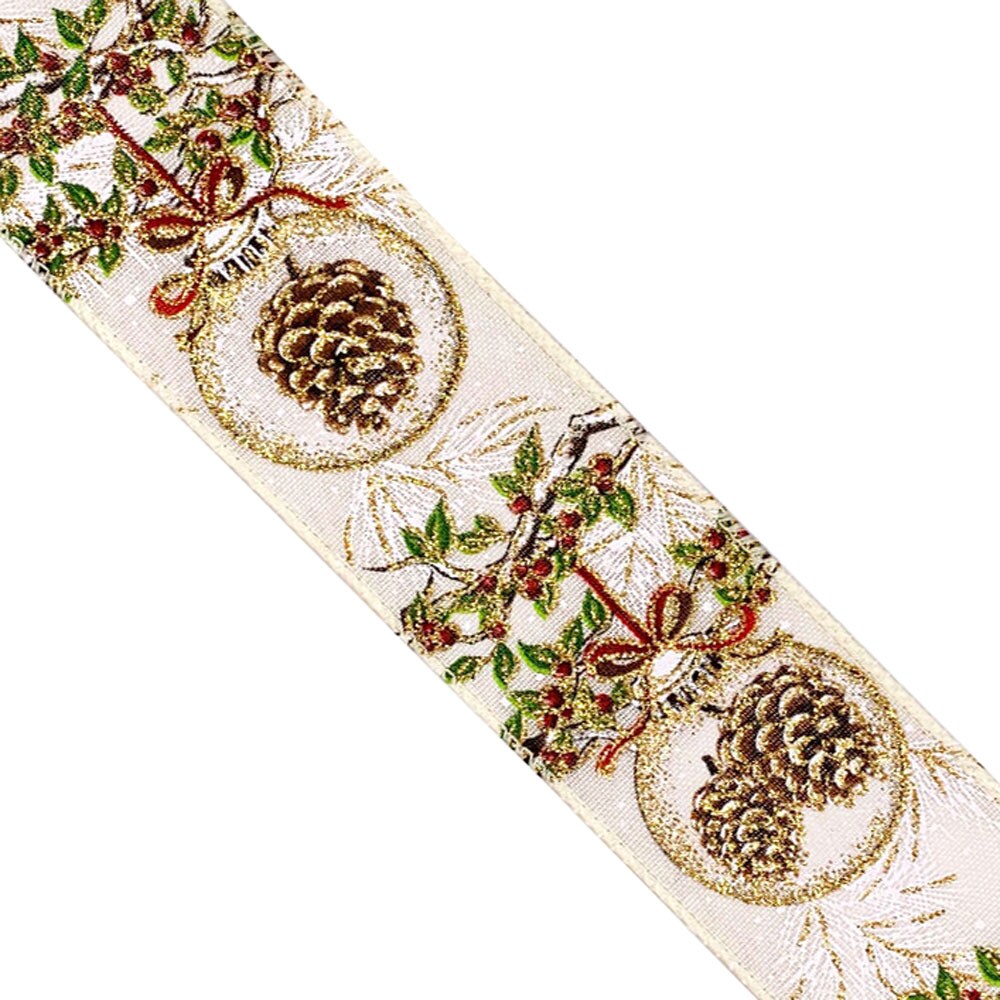 Designer’s Shop WR 63-5191 Holiday Pinecones Glitter Ornament wired edge ribbons (2.5” x 10 yards )