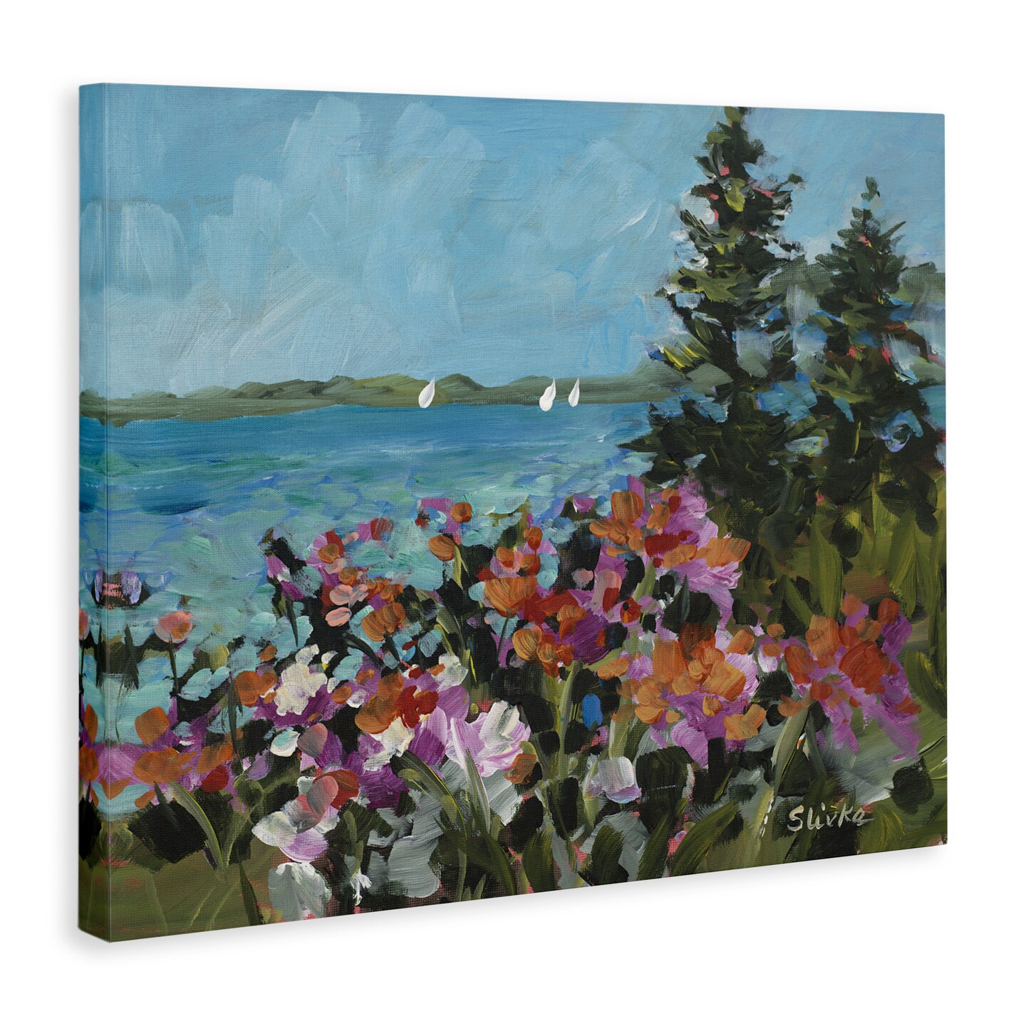 Stupell Industries Coastal Flowers with Seascape Canvas By JANE SLIVKA