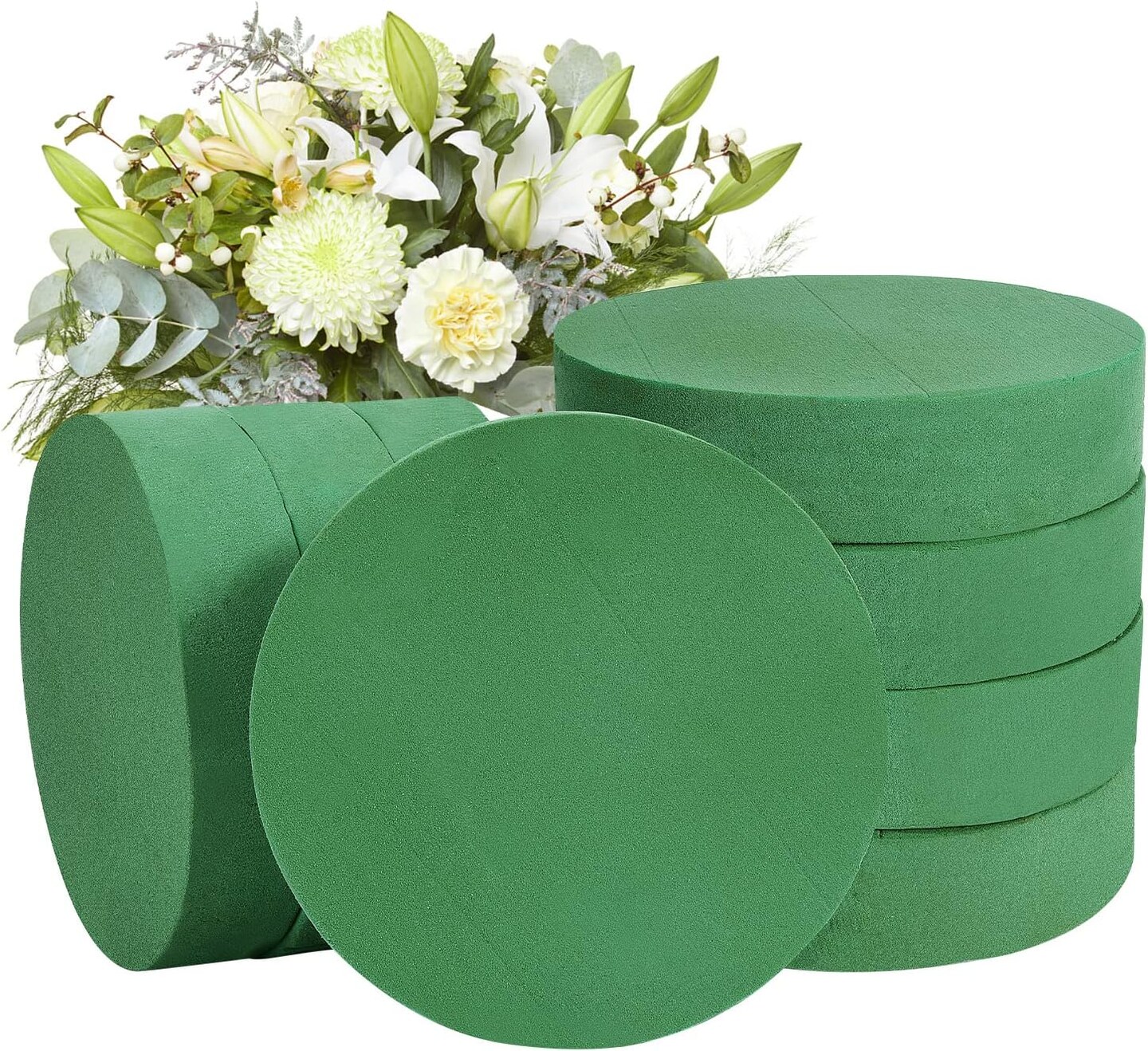7.5Inch 8 Pack Round Wet Floral Foam Bricks DIY Floral Blocks for Spring Flower Arrangement and Wedding Holiday Decoration