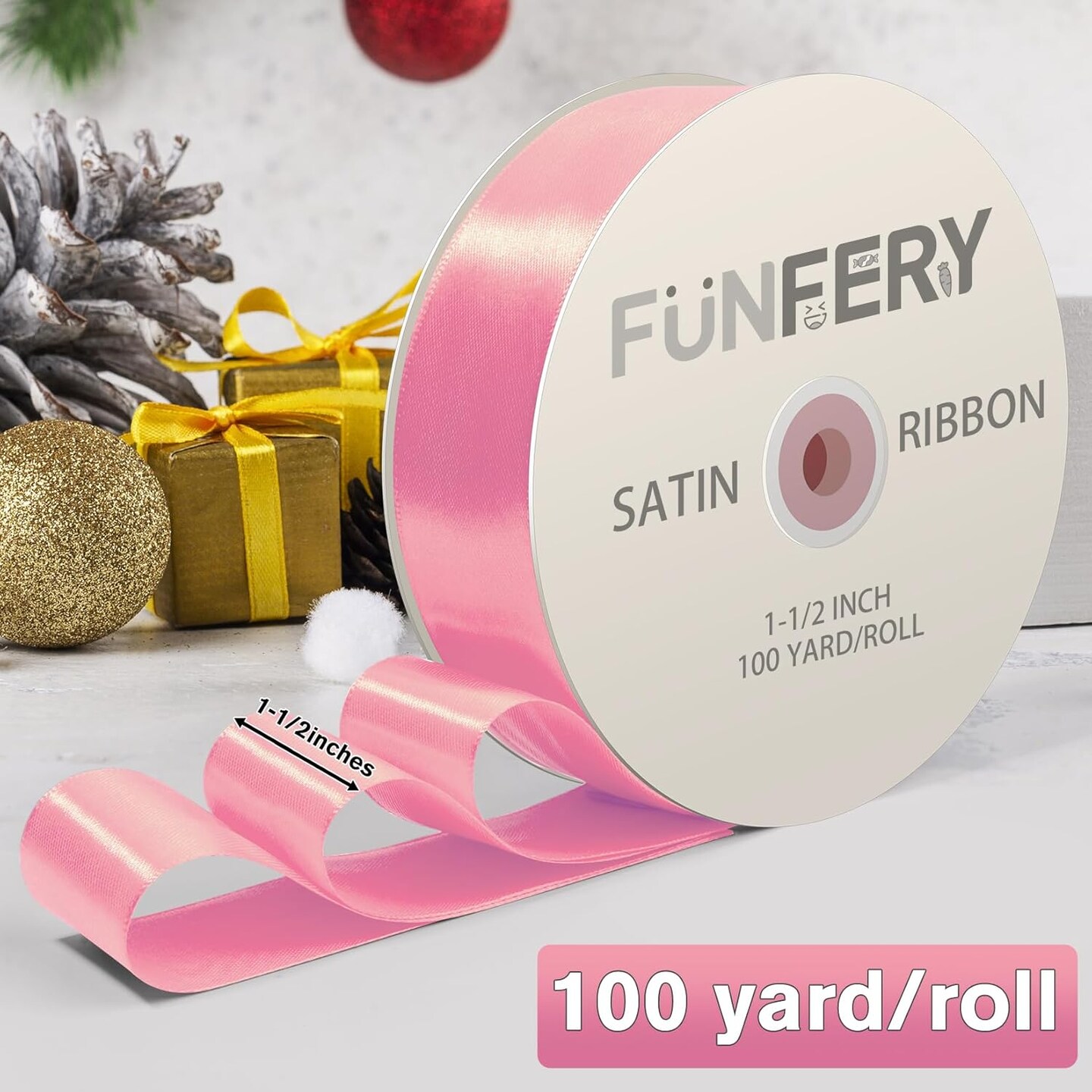 100 Yard 1-1/2 Inch Pink Satin Ribbon